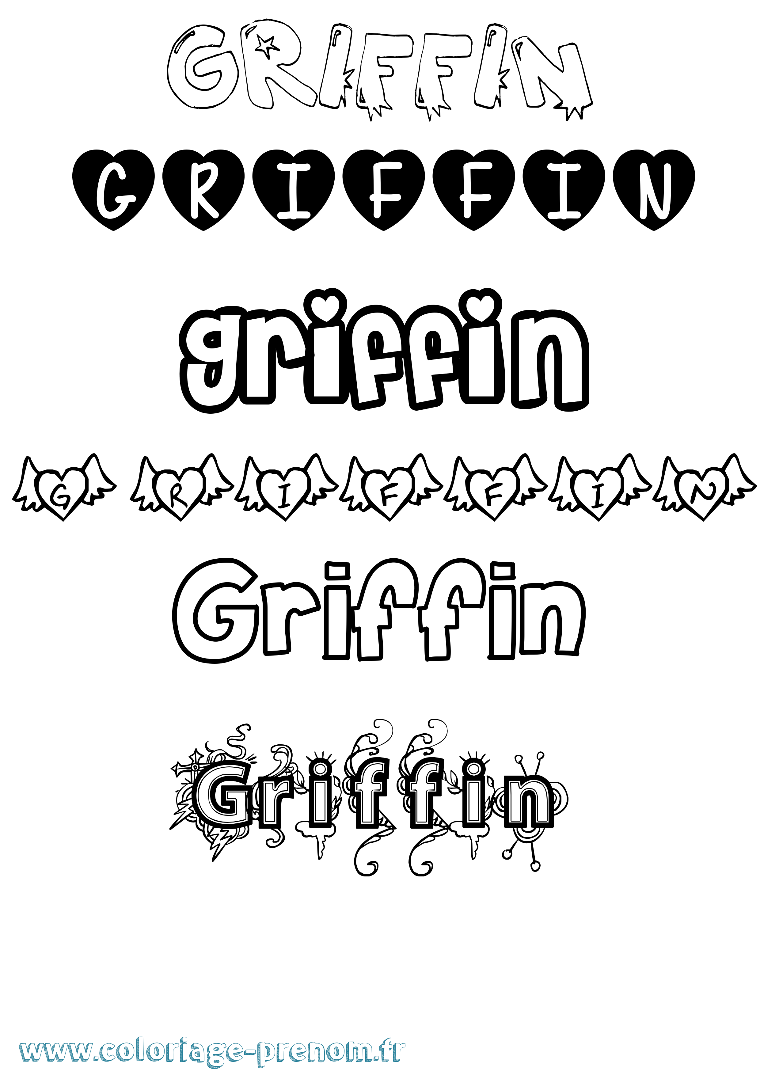 Coloriage prénom Griffin Girly