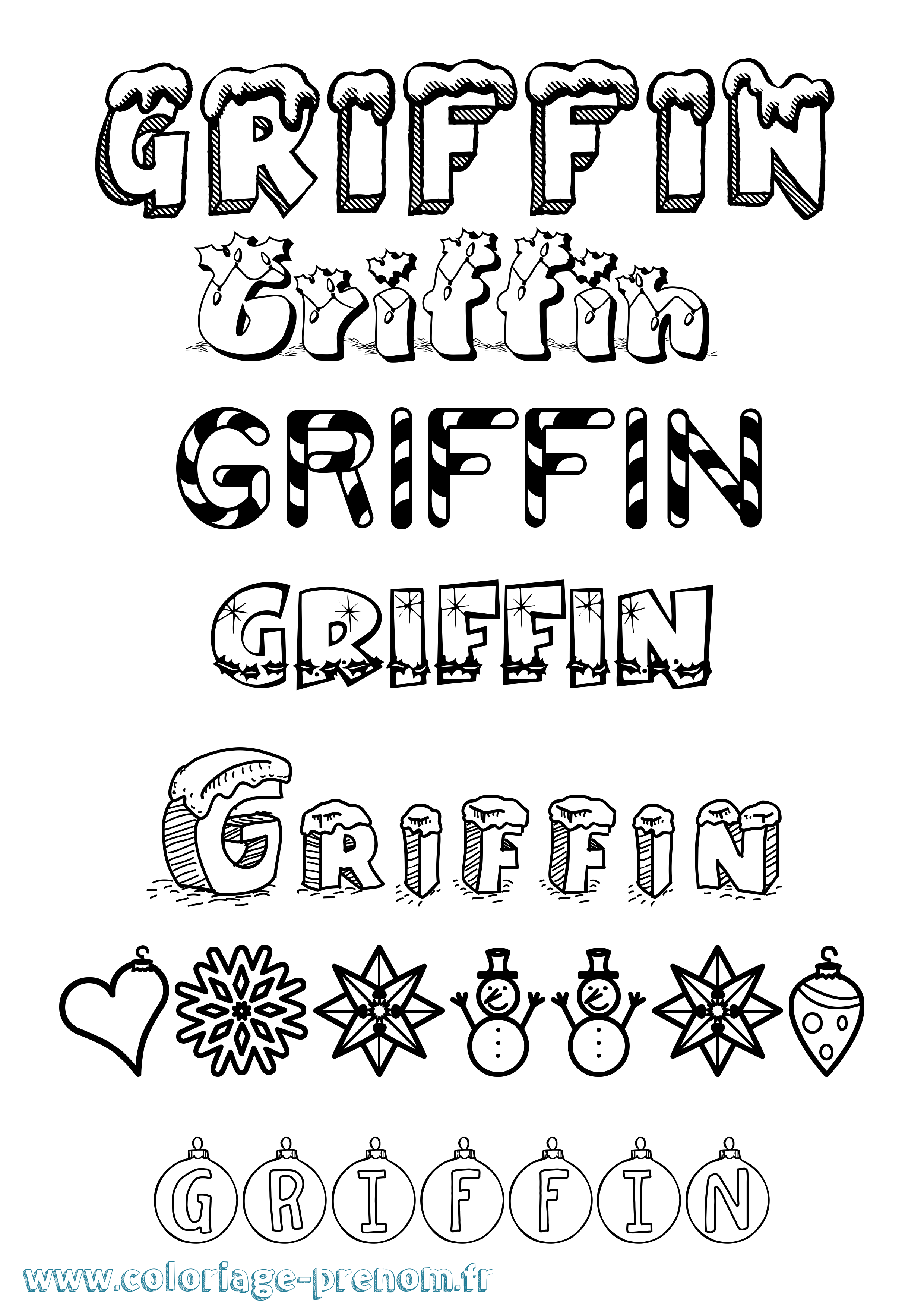 Coloriage prénom Griffin Noël