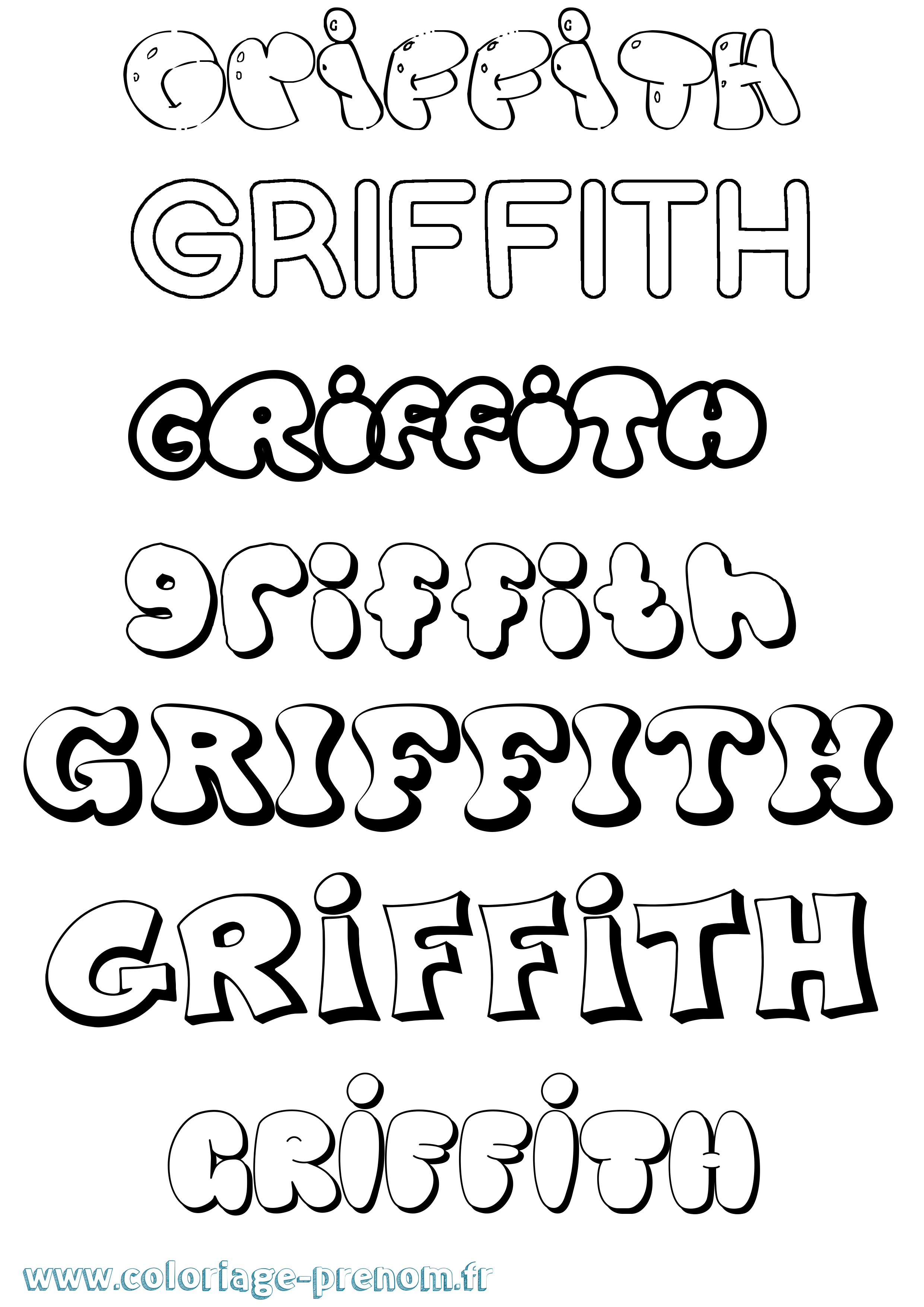 Coloriage Griffith Bubble Coloriage prénom Griffith Bubble