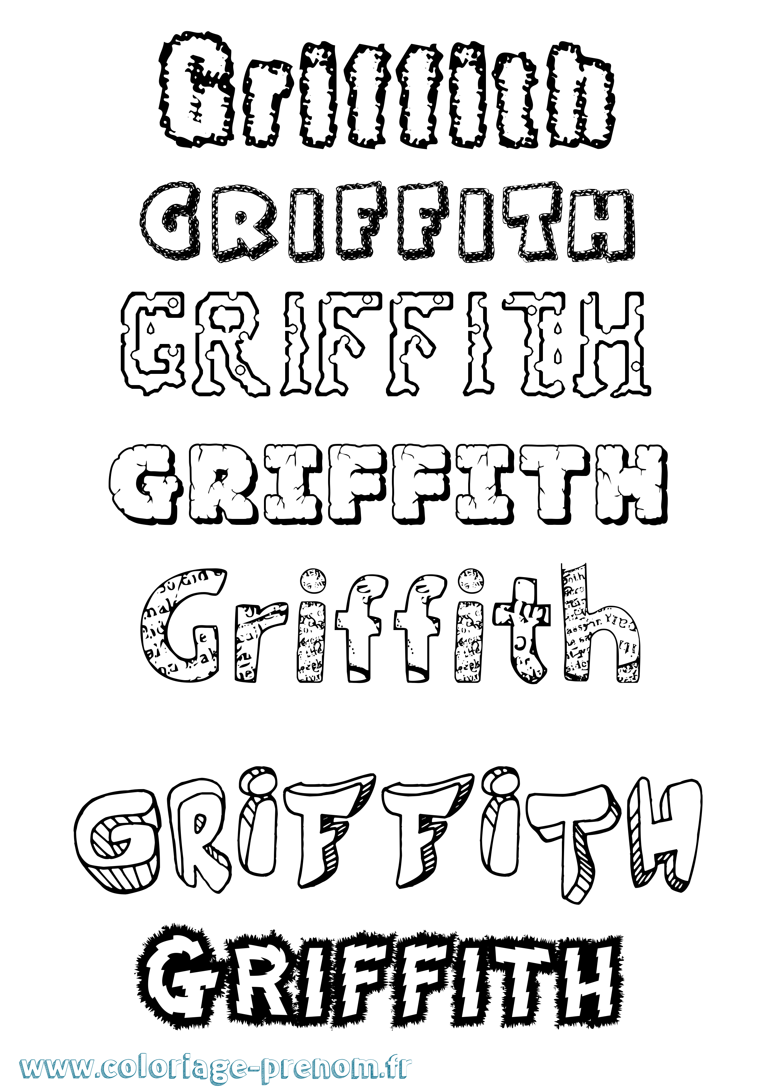 Coloriage Griffith Destructuré Coloriage prénom Griffith Destructuré