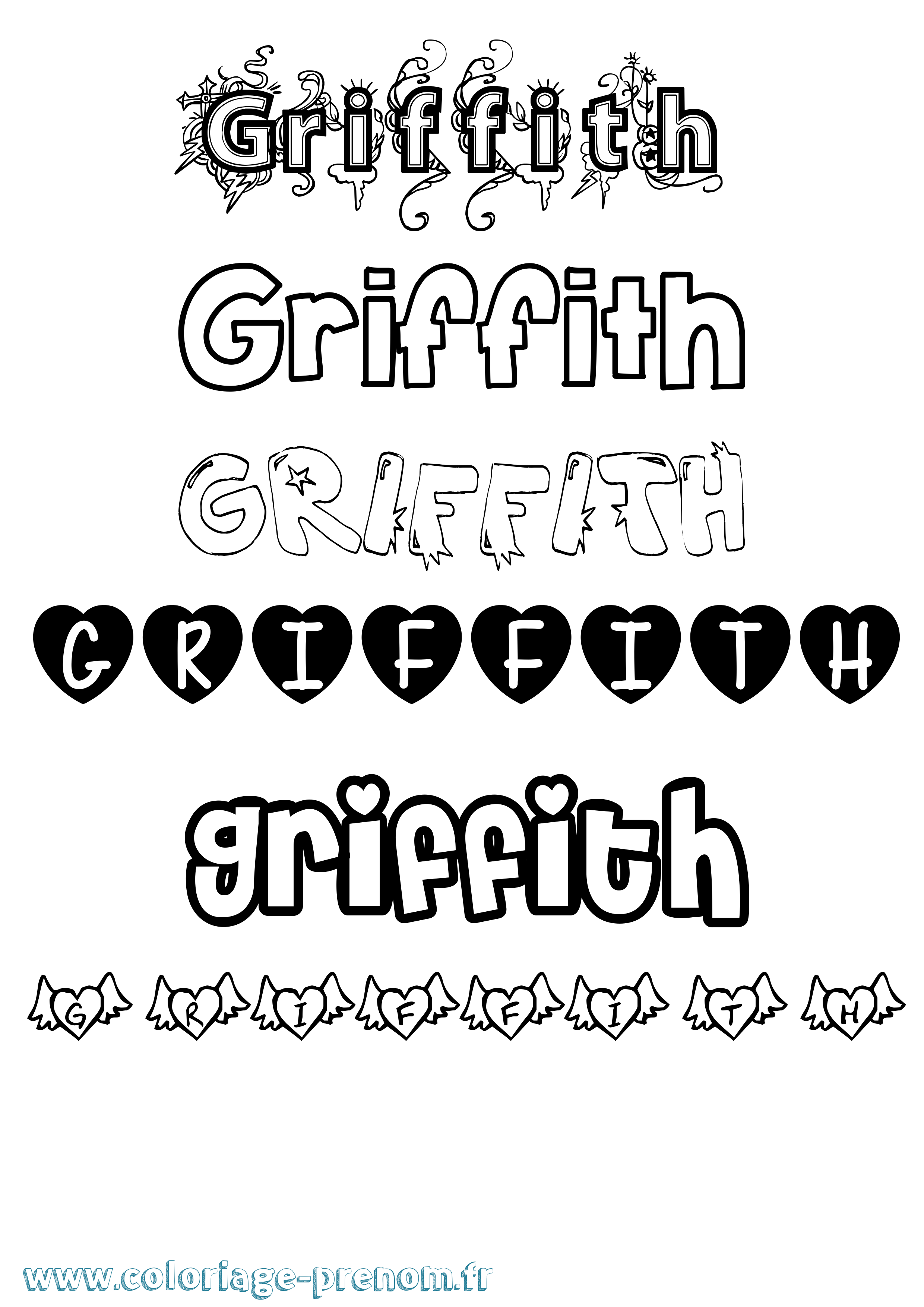 Coloriage Griffith Girly Coloriage prénom Griffith Girly