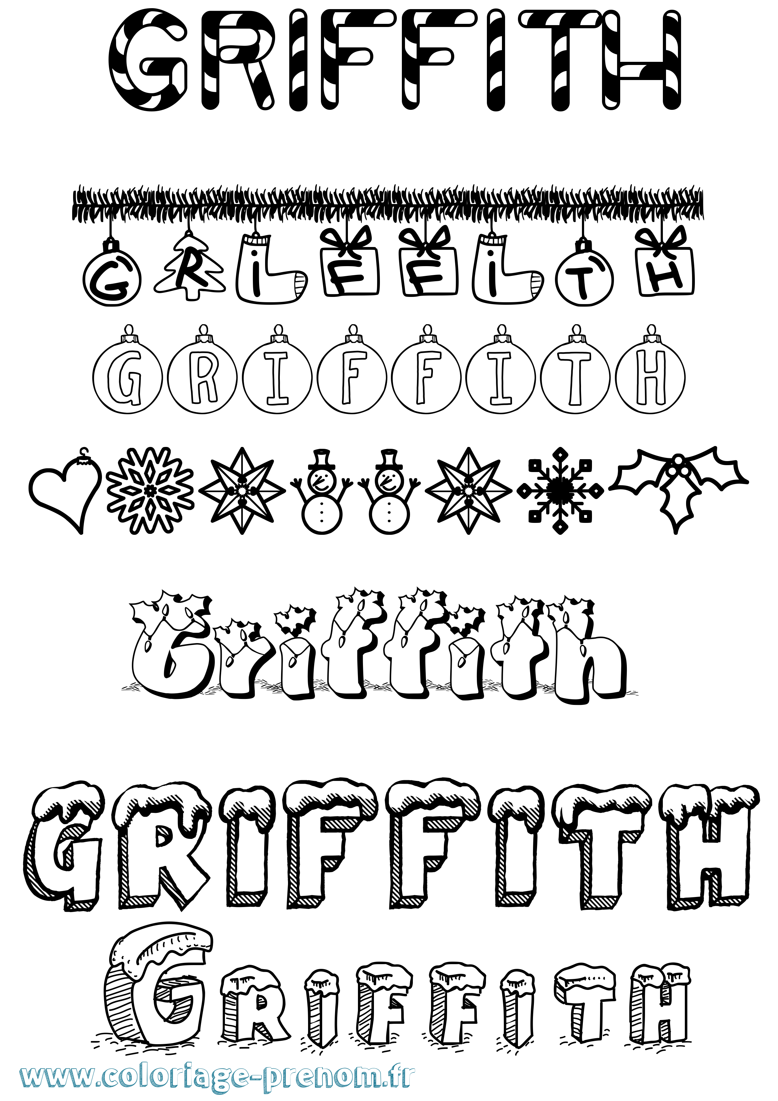 Coloriage Griffith Noël Coloriage prénom Griffith Noël