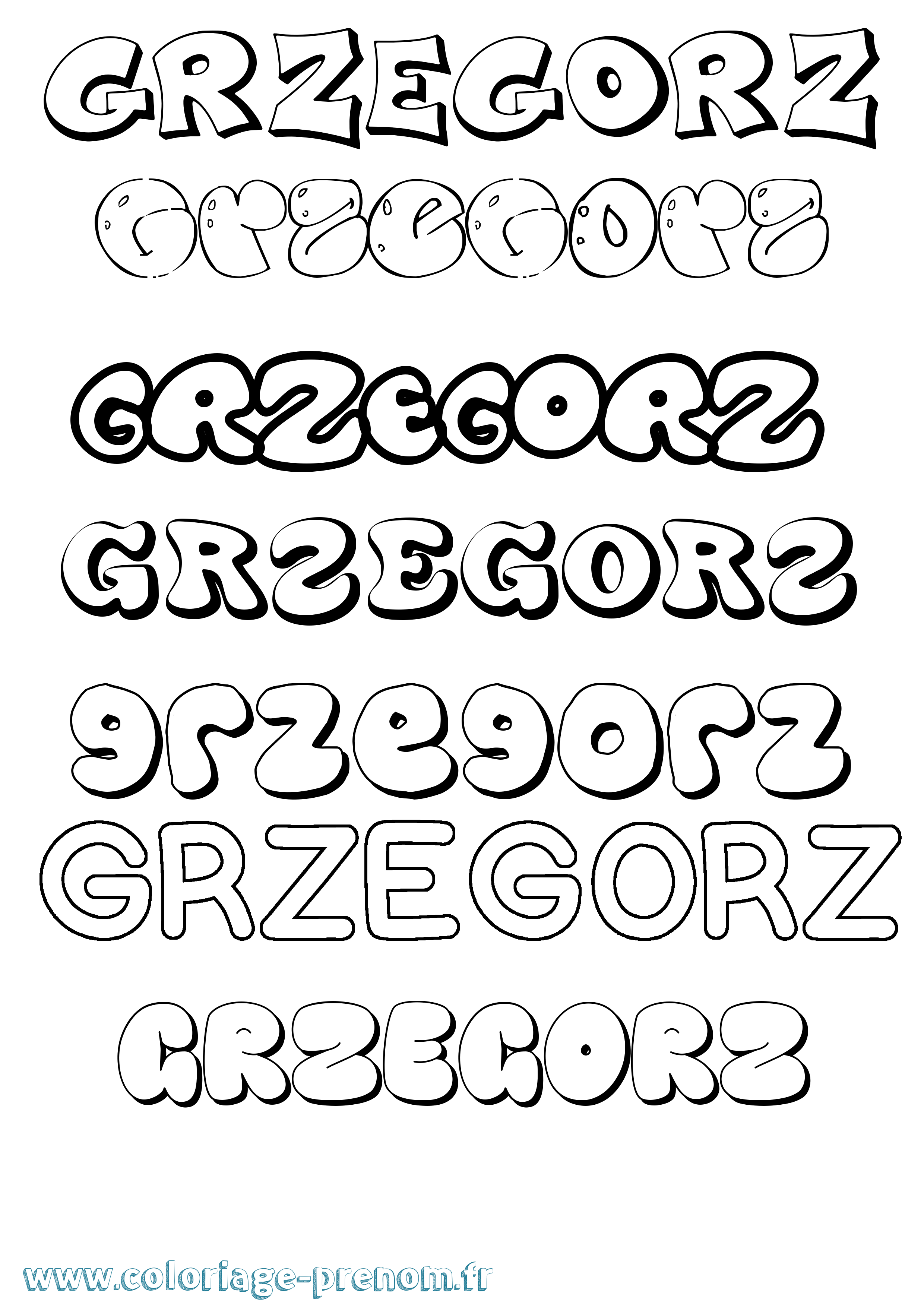 Coloriage prénom Grzegorz Bubble