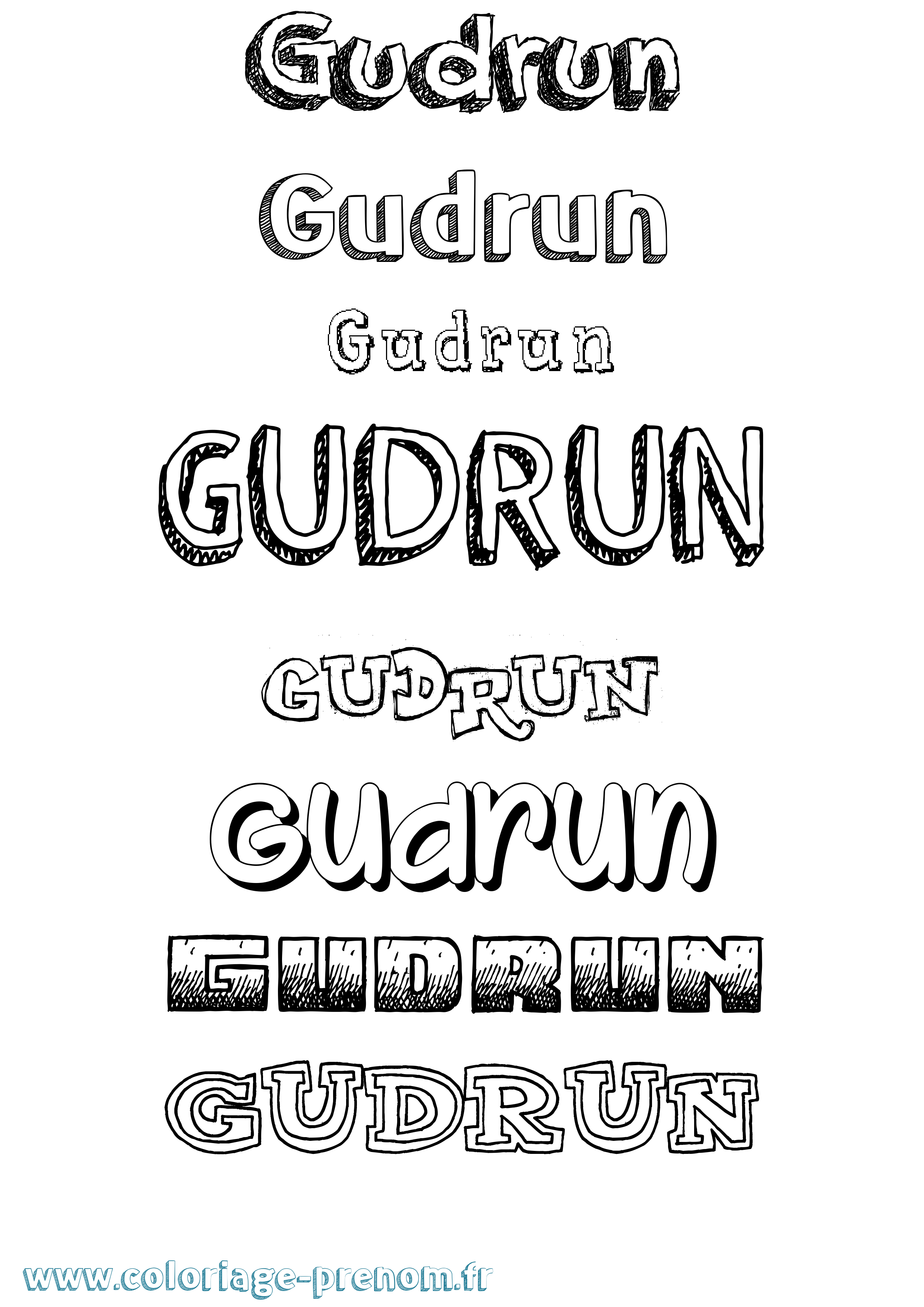 Coloriage prénom Gudrun Dessiné