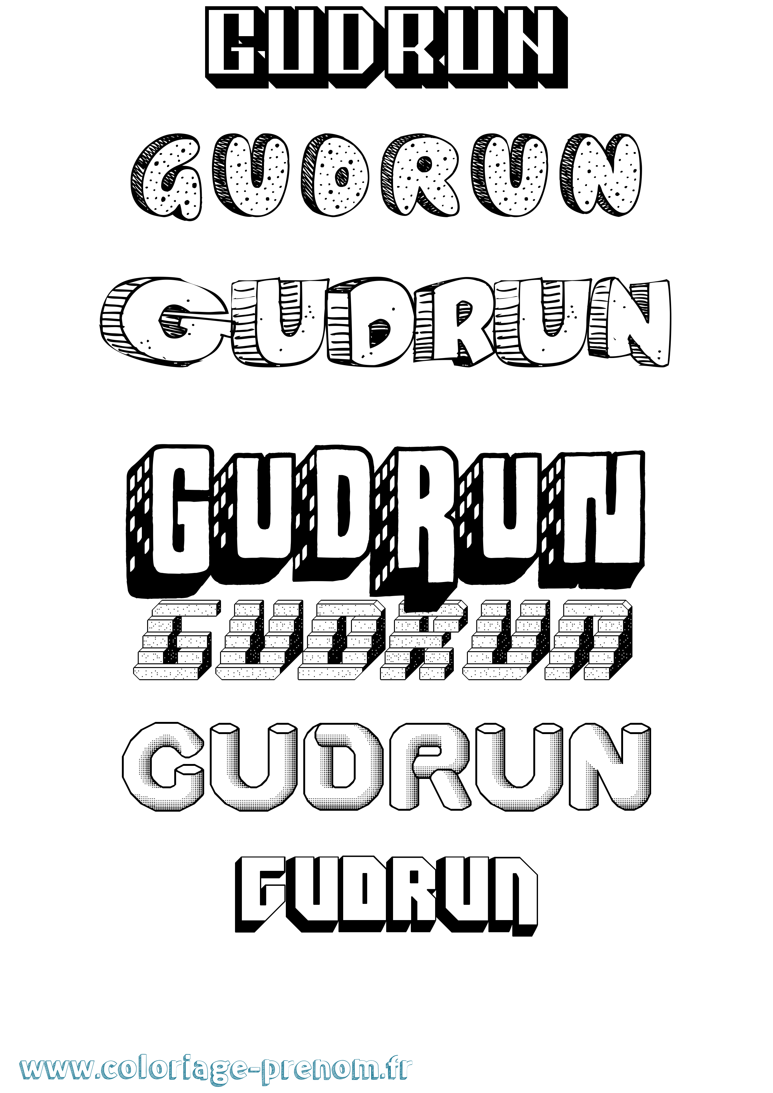 Coloriage prénom Gudrun Effet 3D