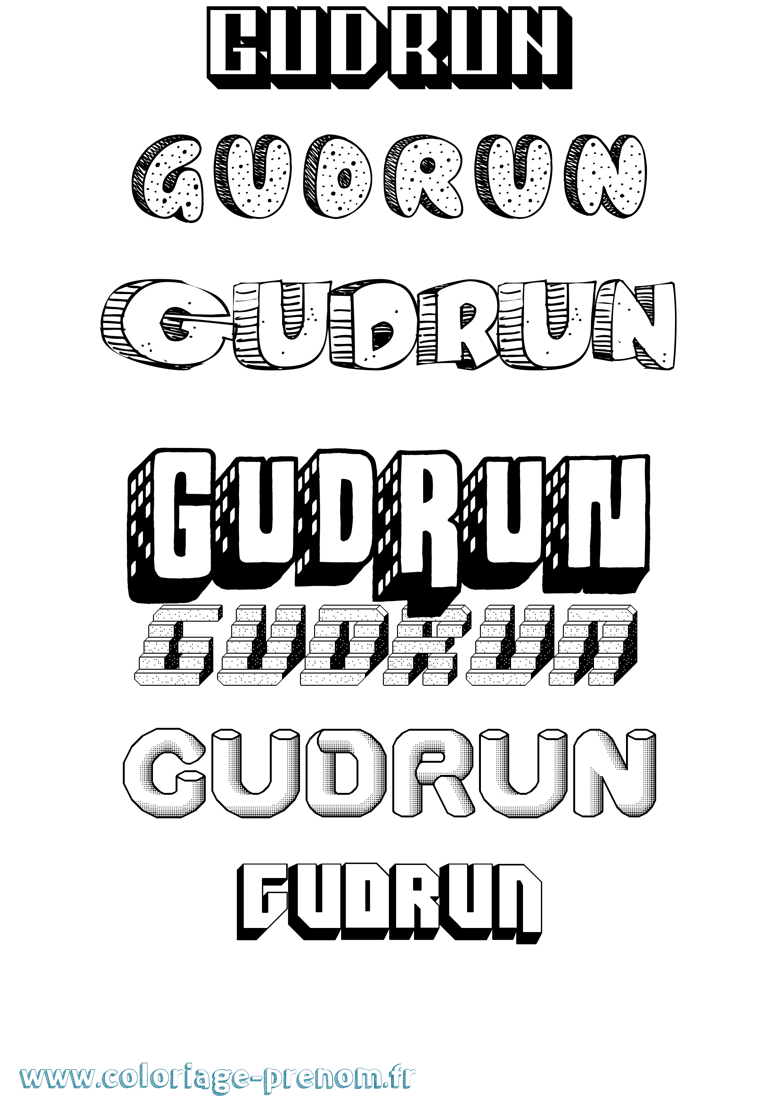 Coloriage Gudrun Effet 3D Coloriage prénom Gudrun Effet 3D