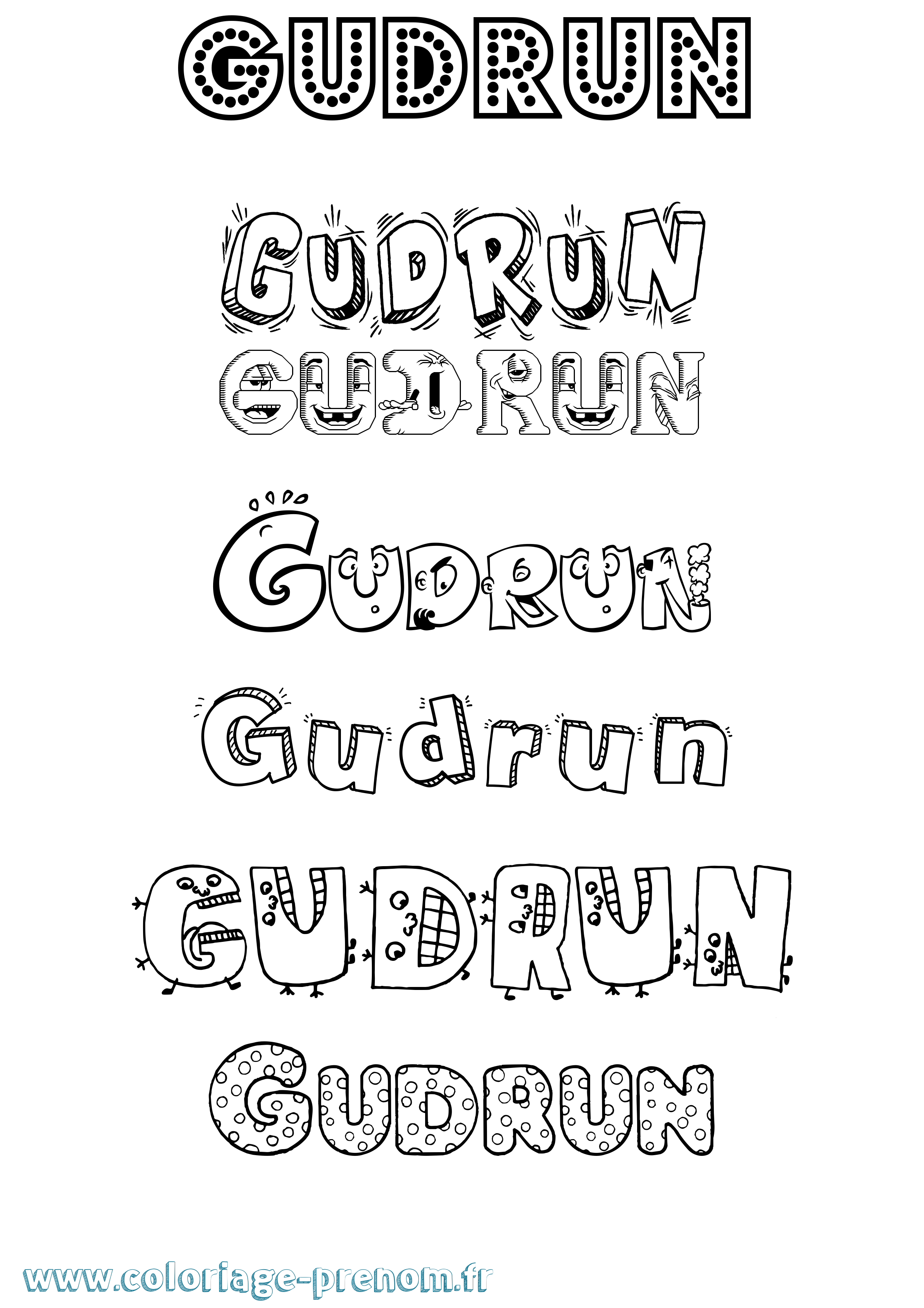 Coloriage prénom Gudrun Fun