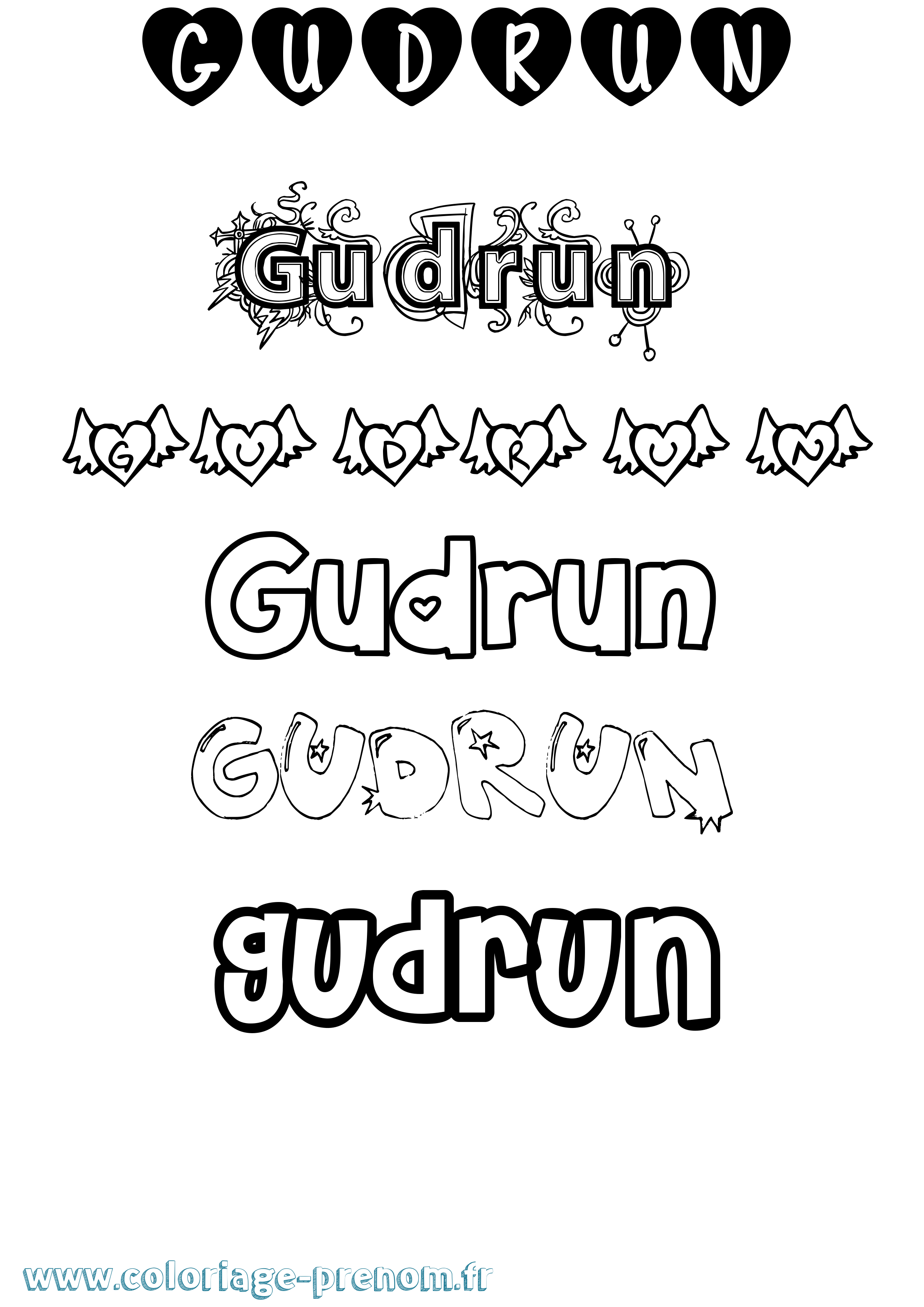 Coloriage prénom Gudrun Girly