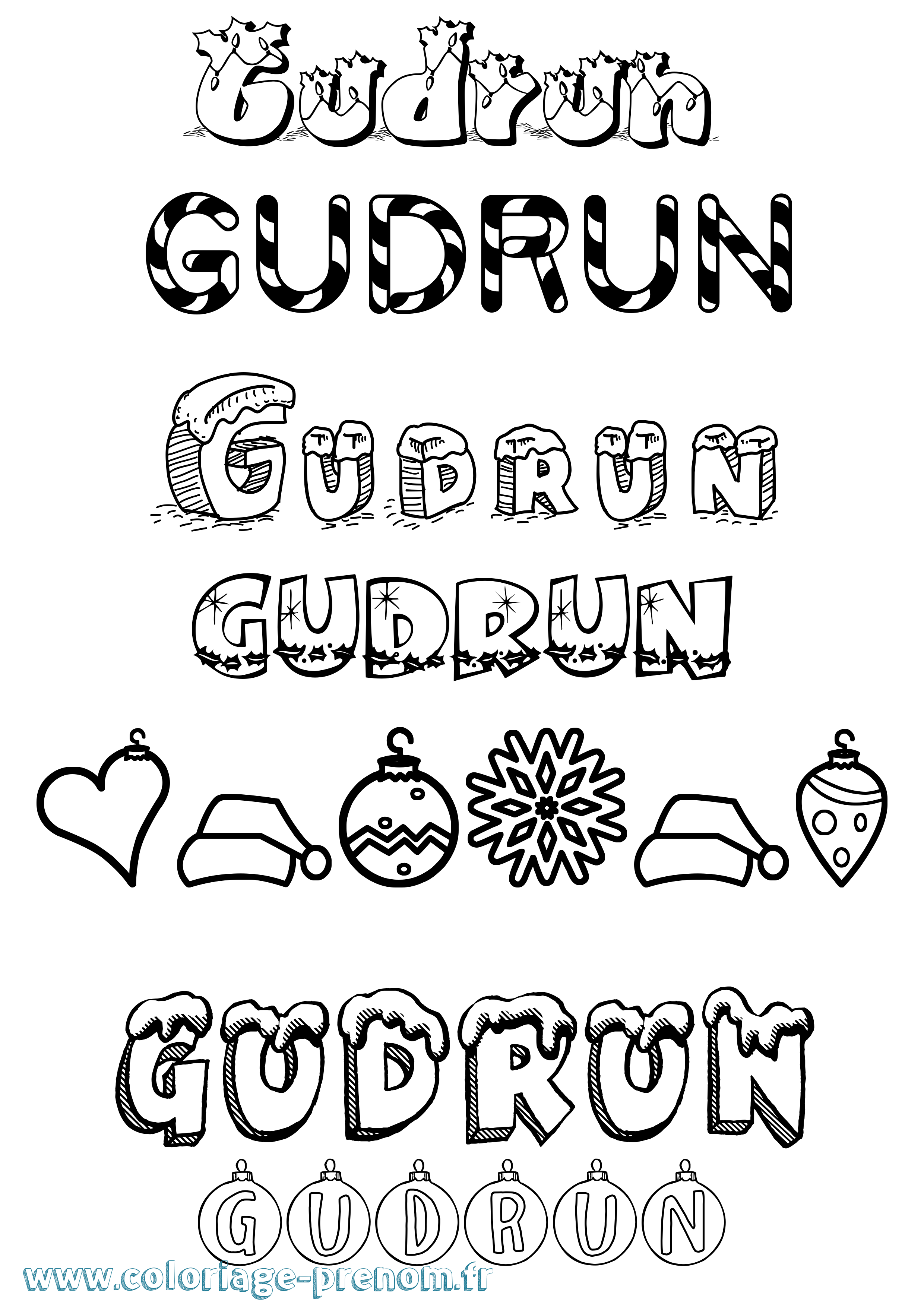 Coloriage prénom Gudrun Noël