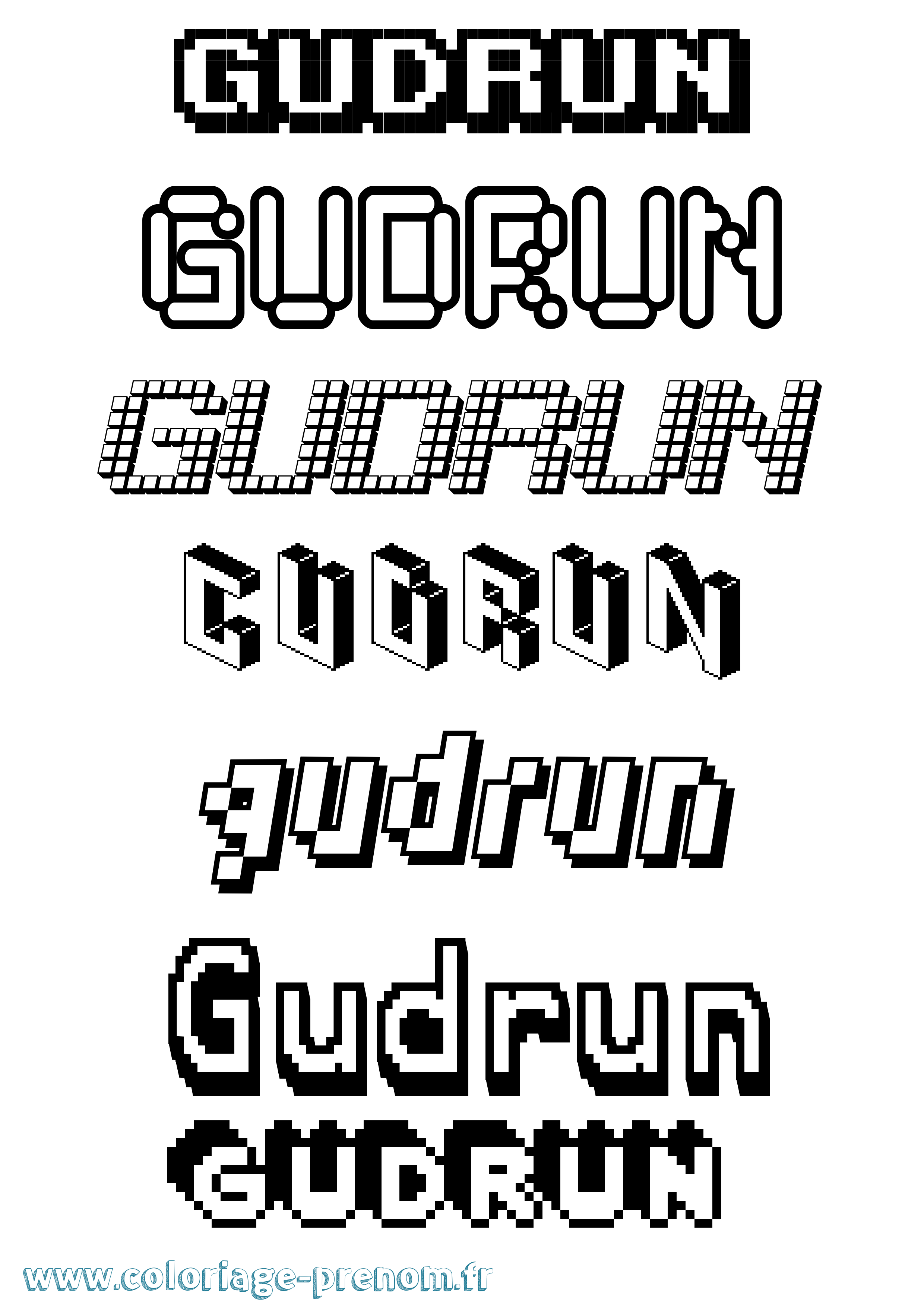 Coloriage prénom Gudrun Pixel