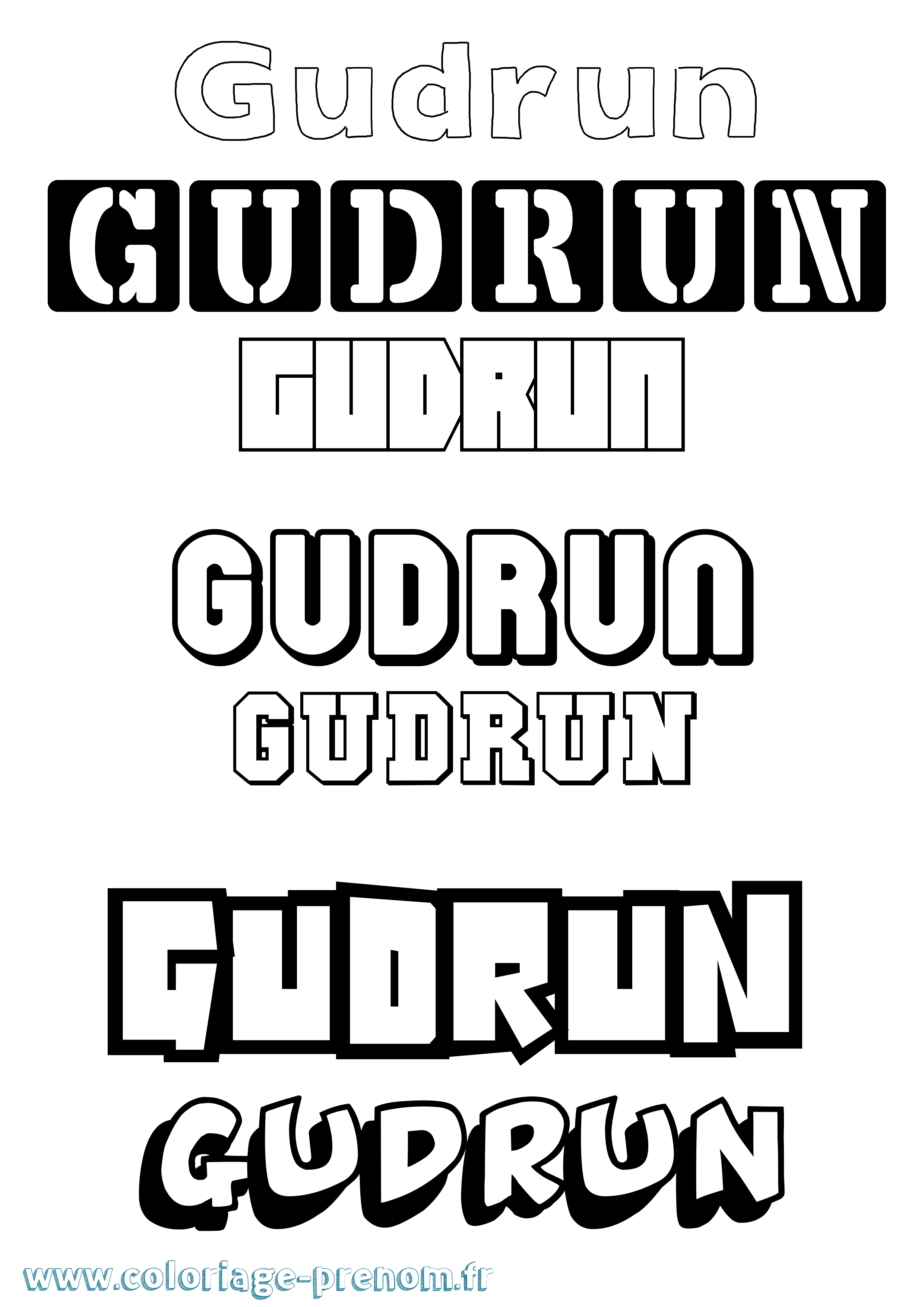 Coloriage prénom Gudrun Simple