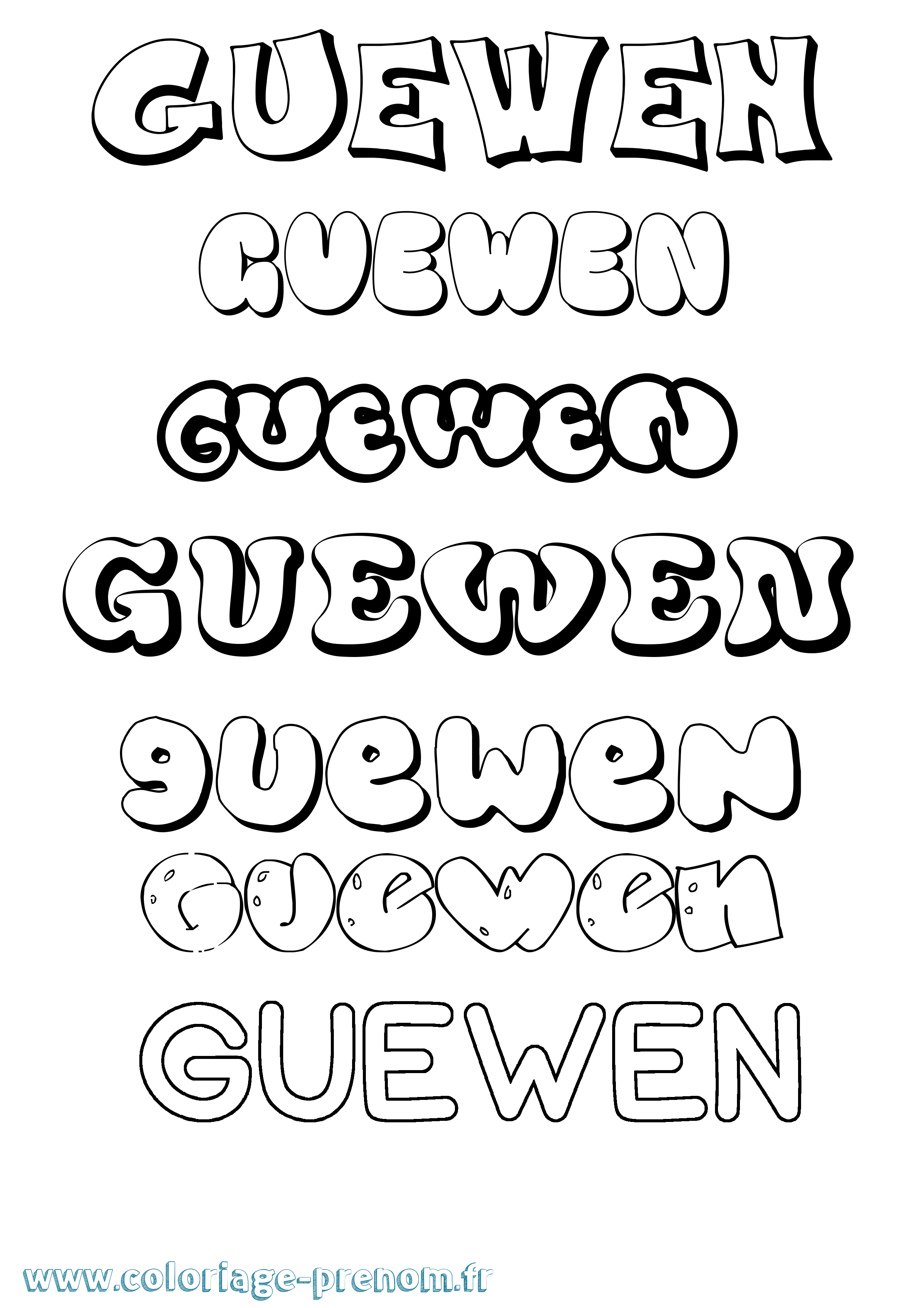 Coloriage prénom Guewen Bubble