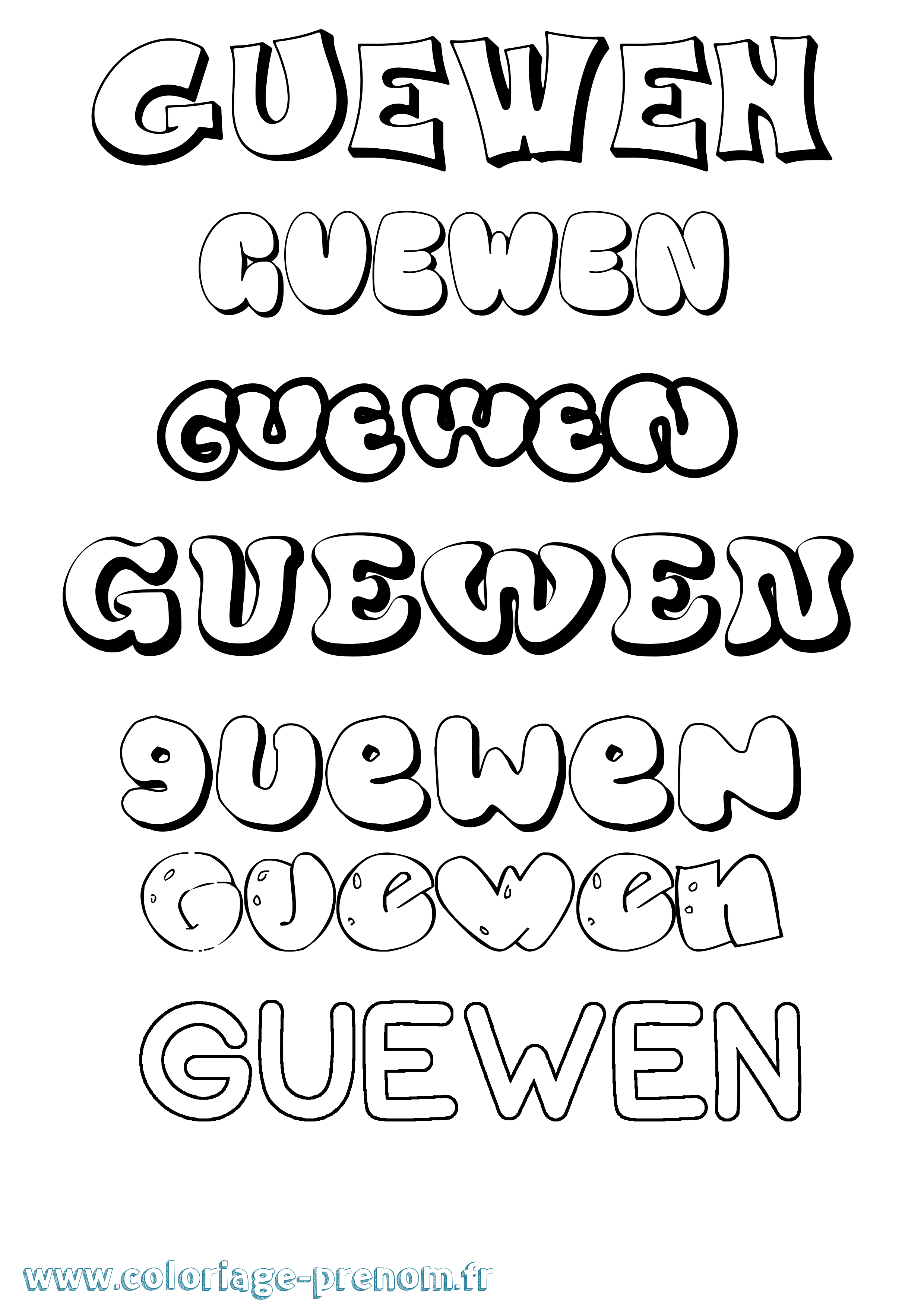 Coloriage Guewen Bubble Coloriage prénom Guewen Bubble