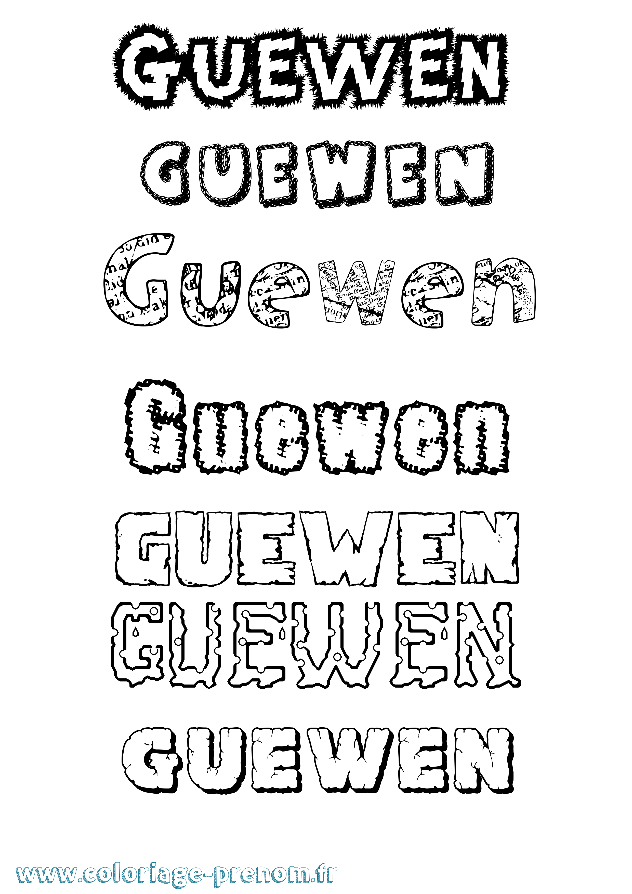 Coloriage prénom Guewen Destructuré