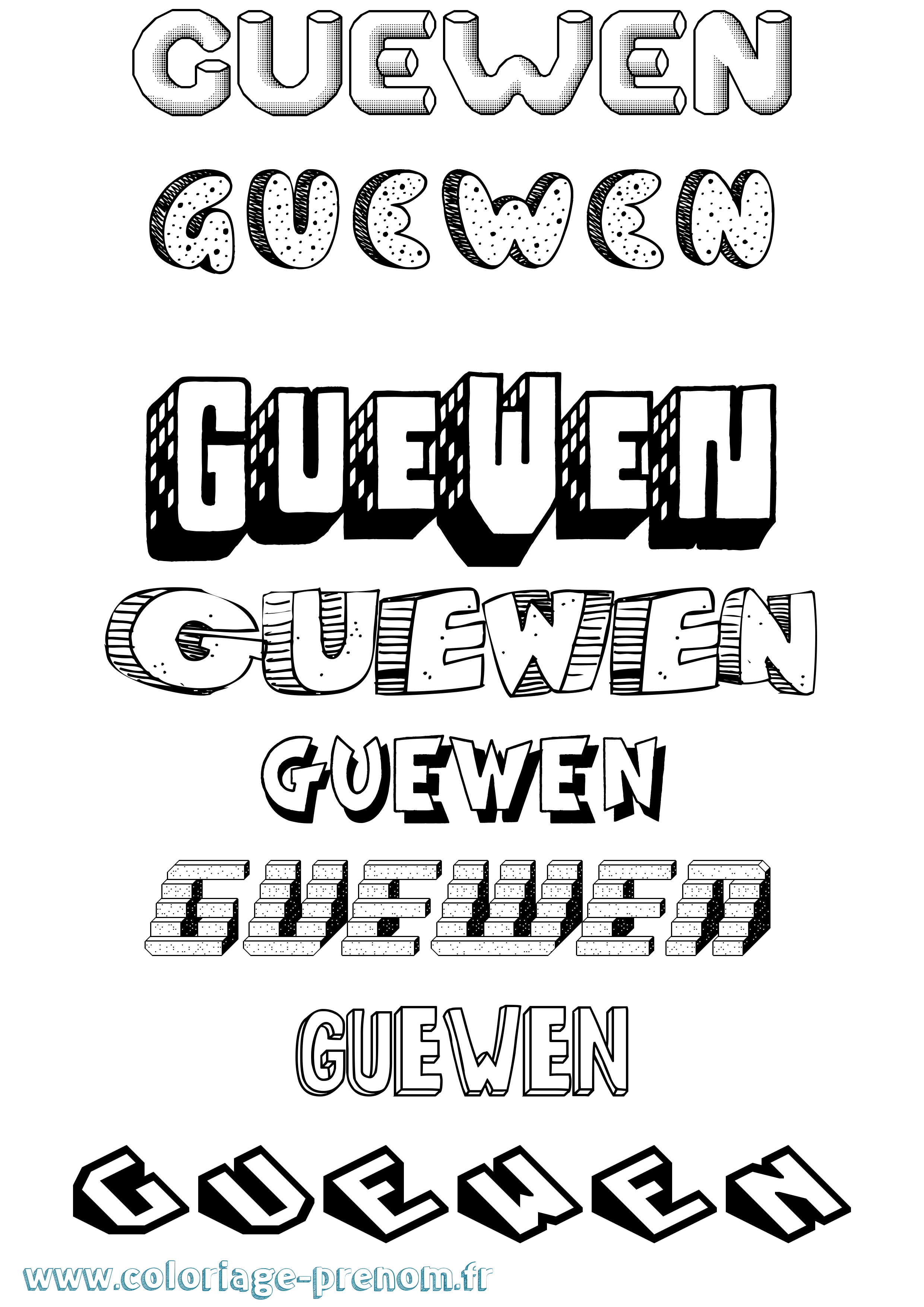 Coloriage Guewen Effet 3D Coloriage prénom Guewen Effet 3D