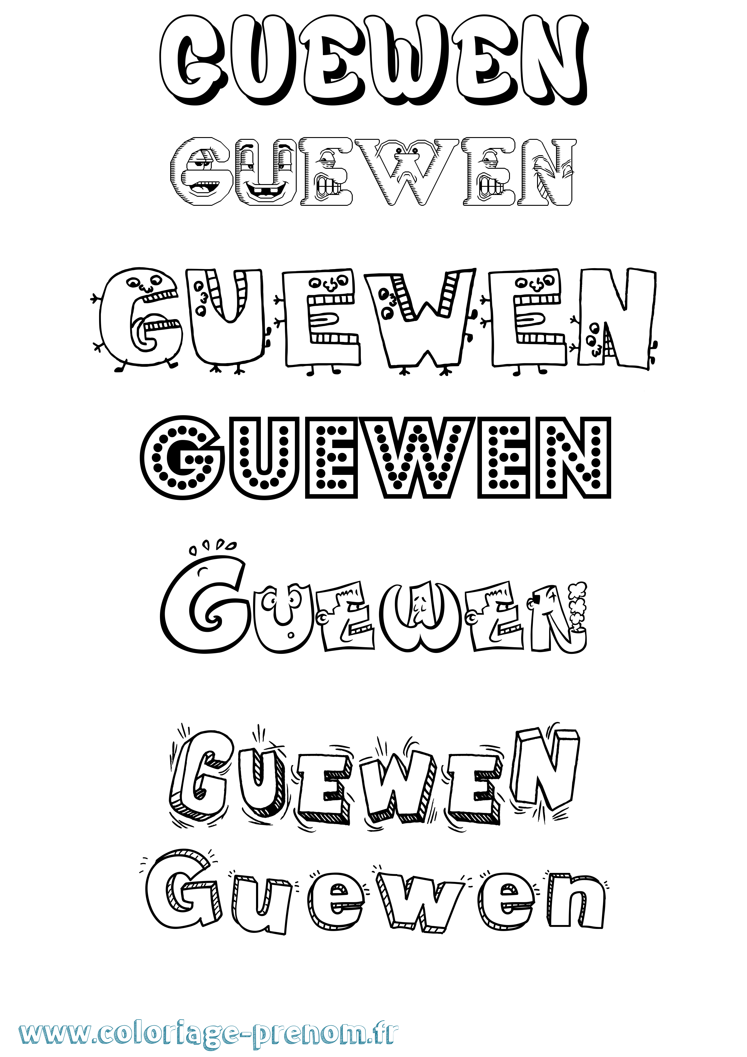 Coloriage prénom Guewen Fun