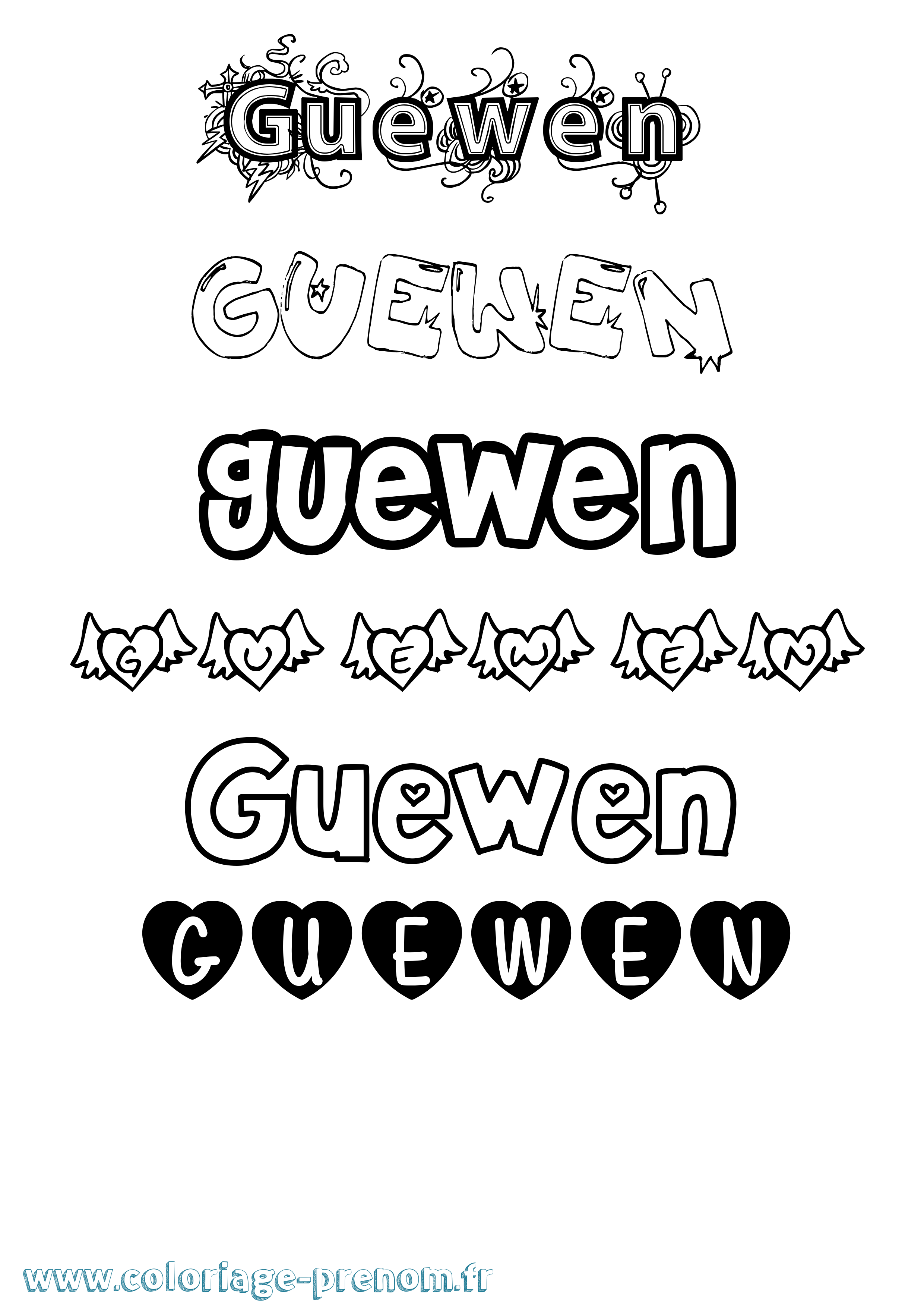 Coloriage prénom Guewen Girly