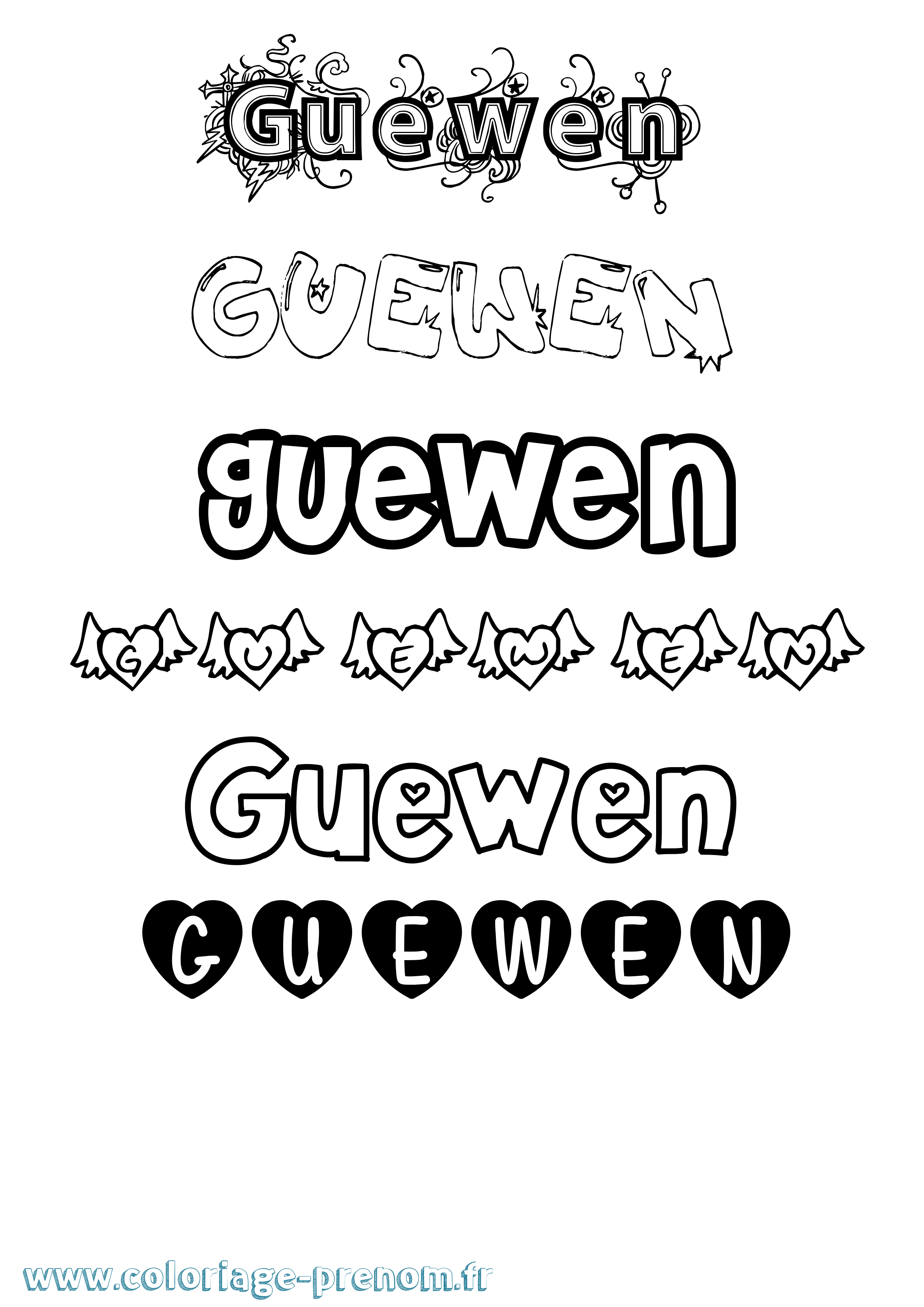 Coloriage Guewen Girly Coloriage prénom Guewen Girly
