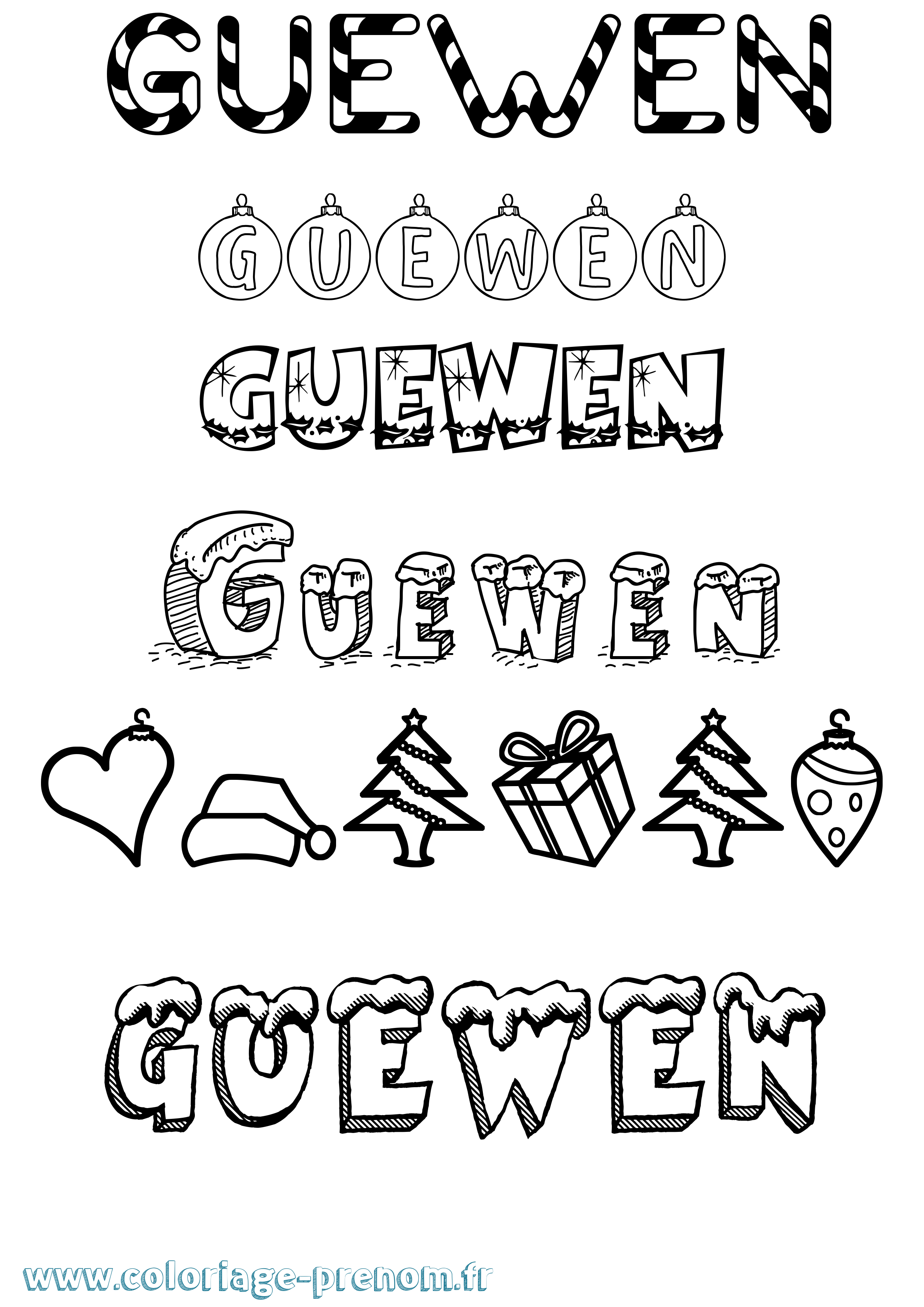 Coloriage Guewen Noël Coloriage prénom Guewen Noël