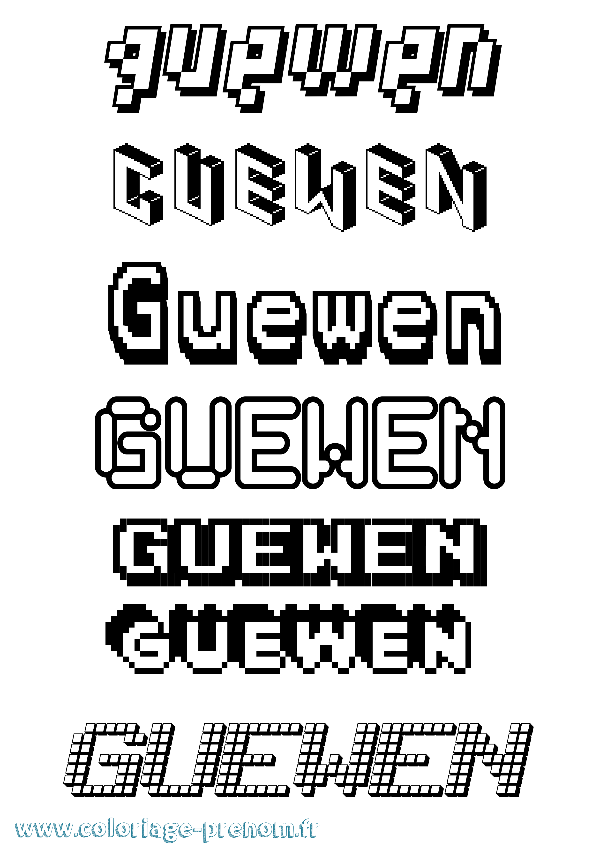 Coloriage prénom Guewen Pixel