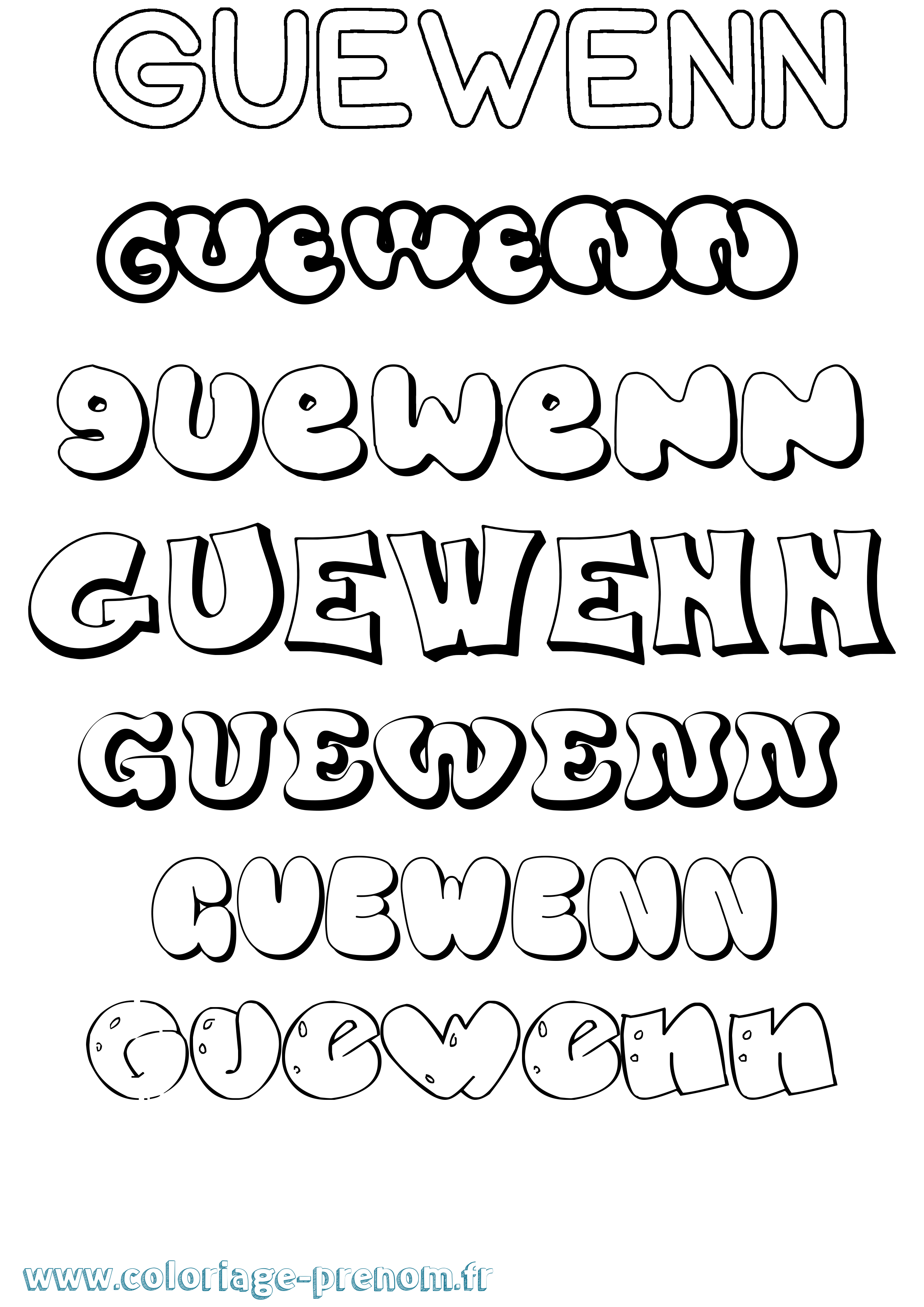 Coloriage Guewenn Bubble Coloriage prénom Guewenn Bubble