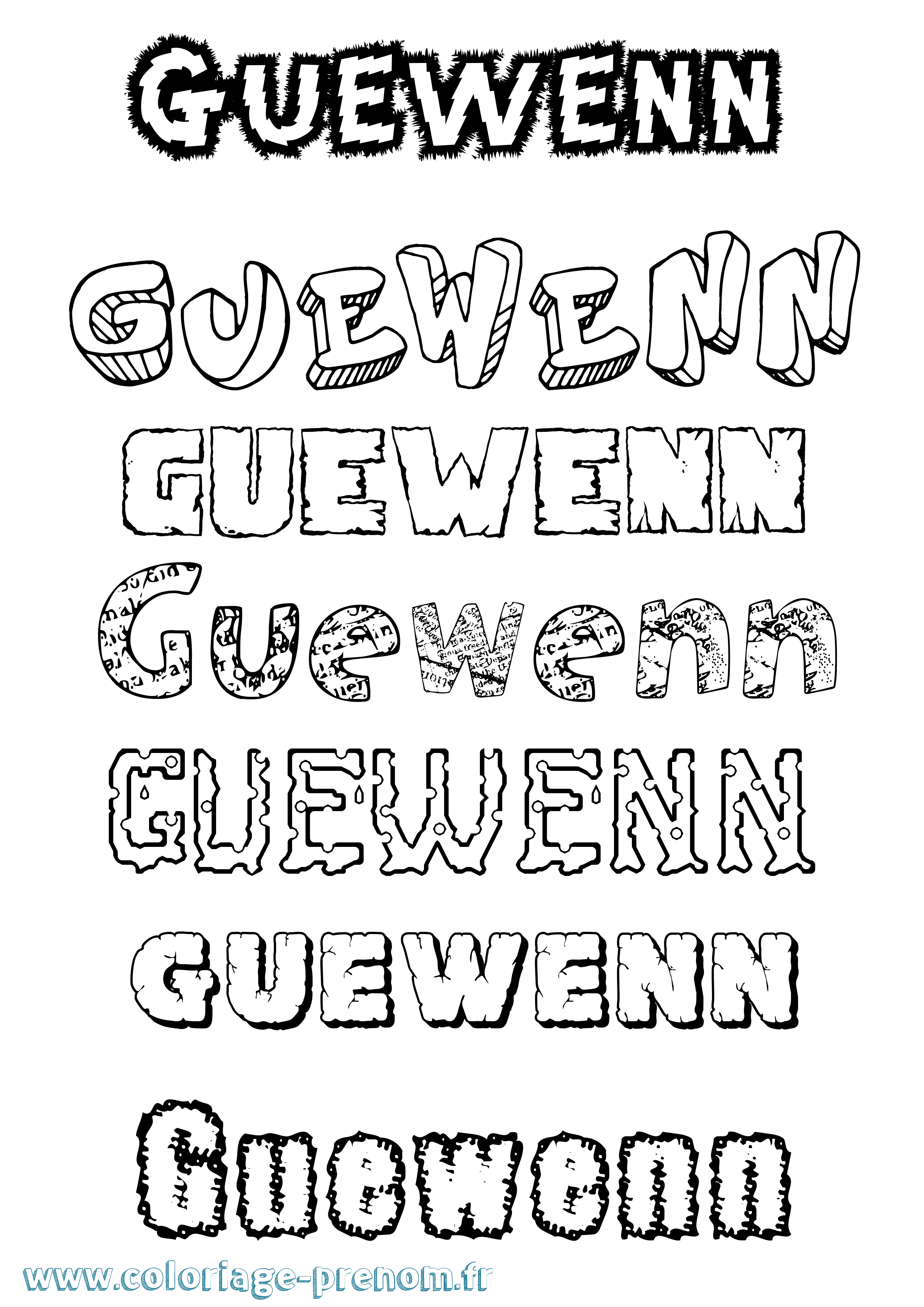 Coloriage Guewenn Destructuré Coloriage prénom Guewenn Destructuré