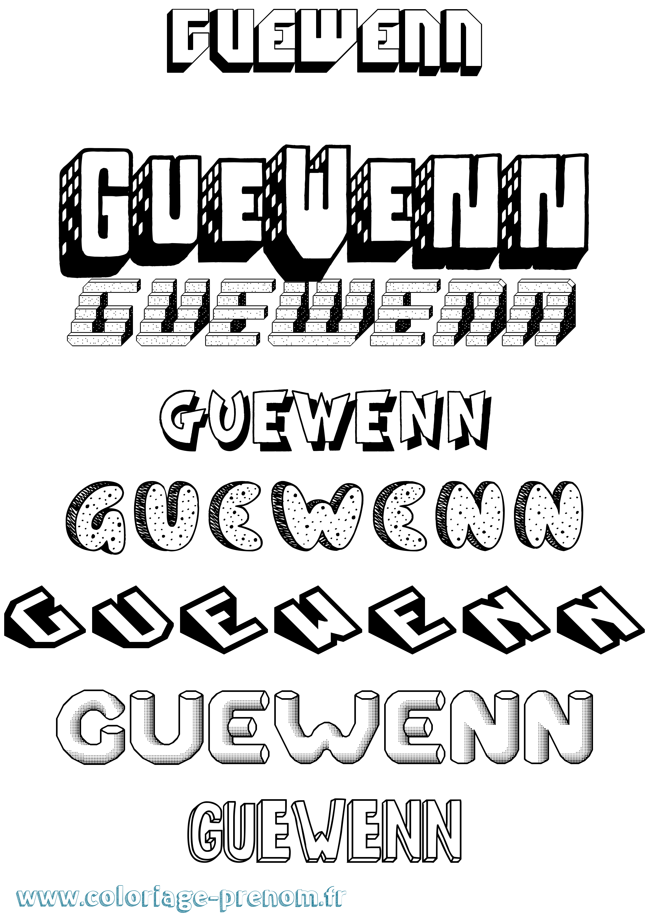 Coloriage Guewenn Effet 3D Coloriage prénom Guewenn Effet 3D