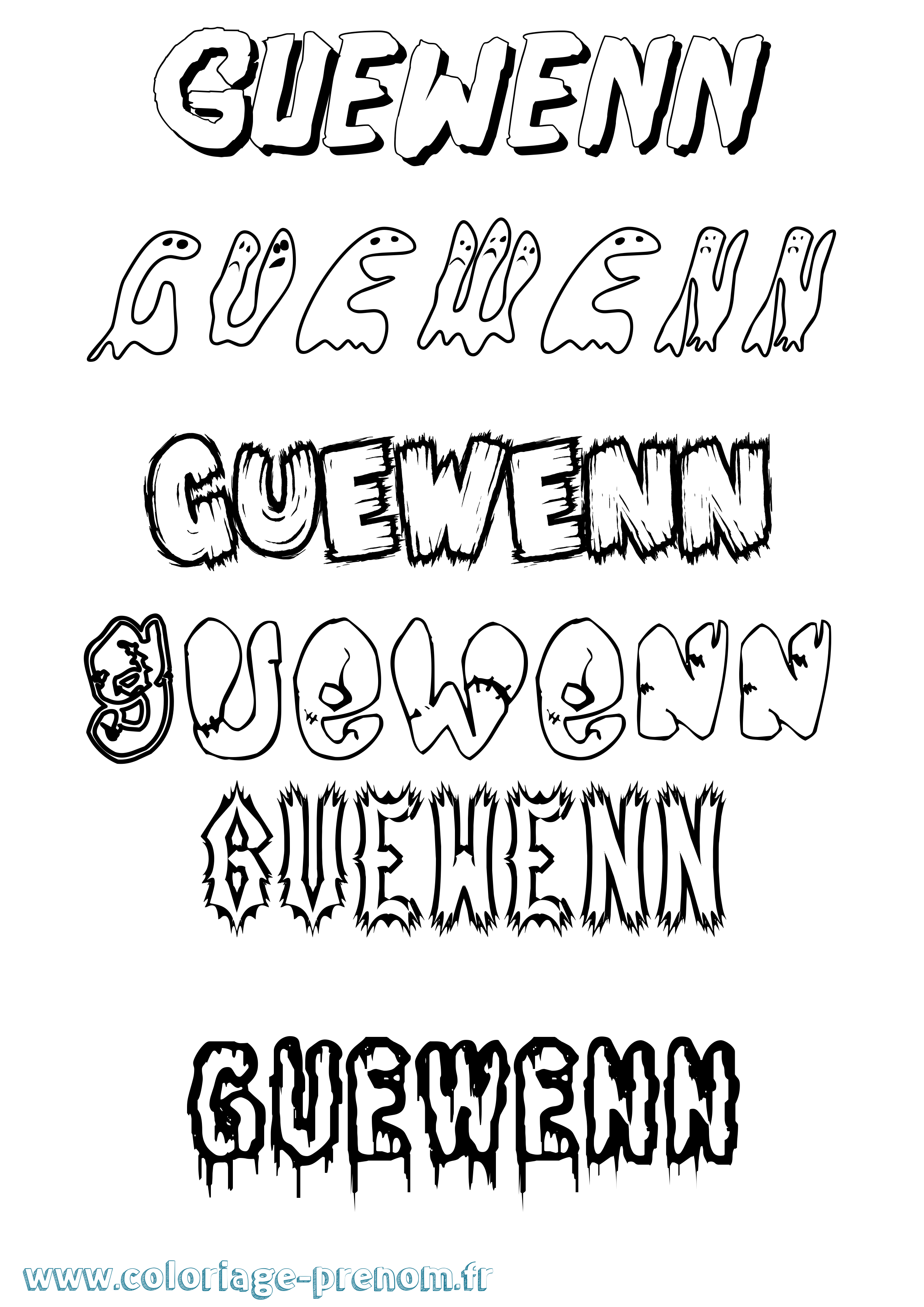 Coloriage Guewenn Frisson Coloriage prénom Guewenn Frisson