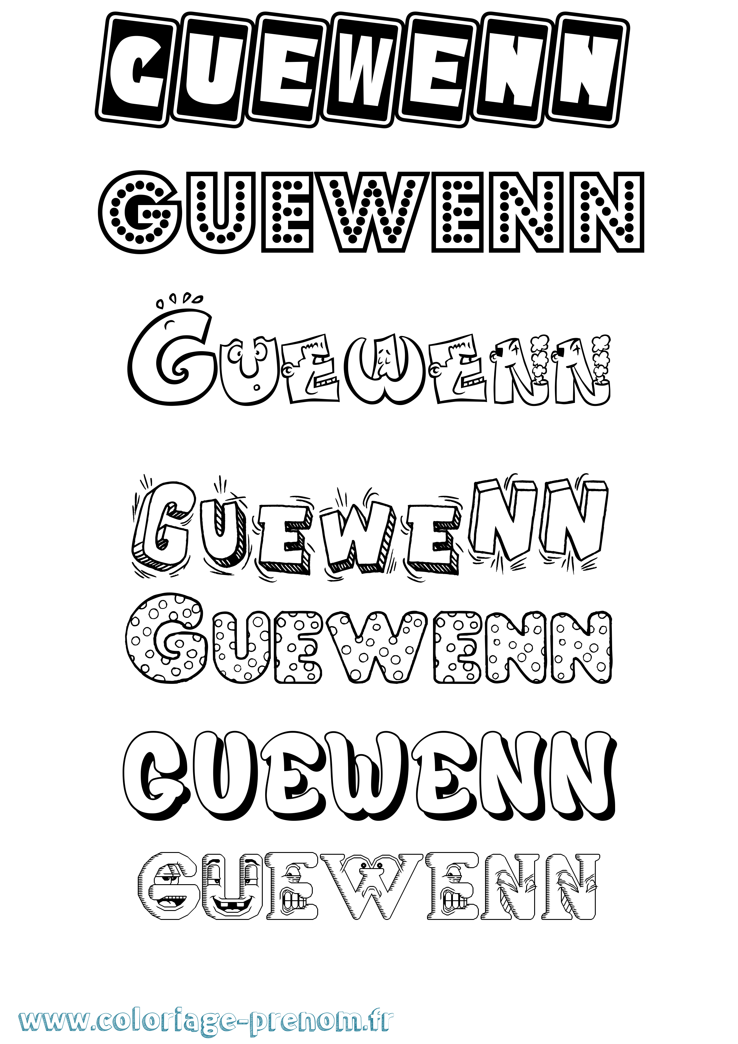 Coloriage Guewenn Fun Coloriage prénom Guewenn Fun