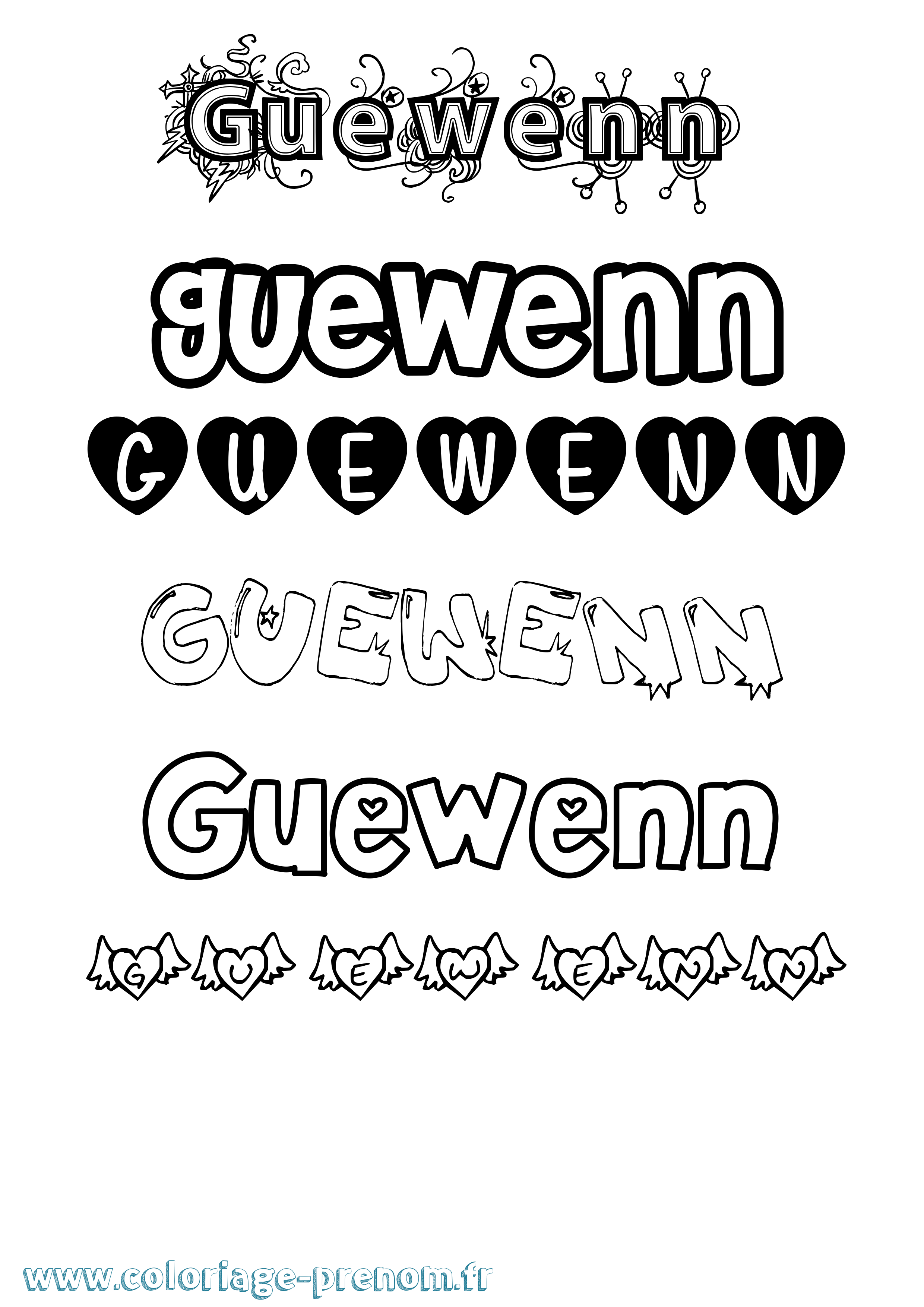 Coloriage Guewenn Girly Coloriage prénom Guewenn Girly