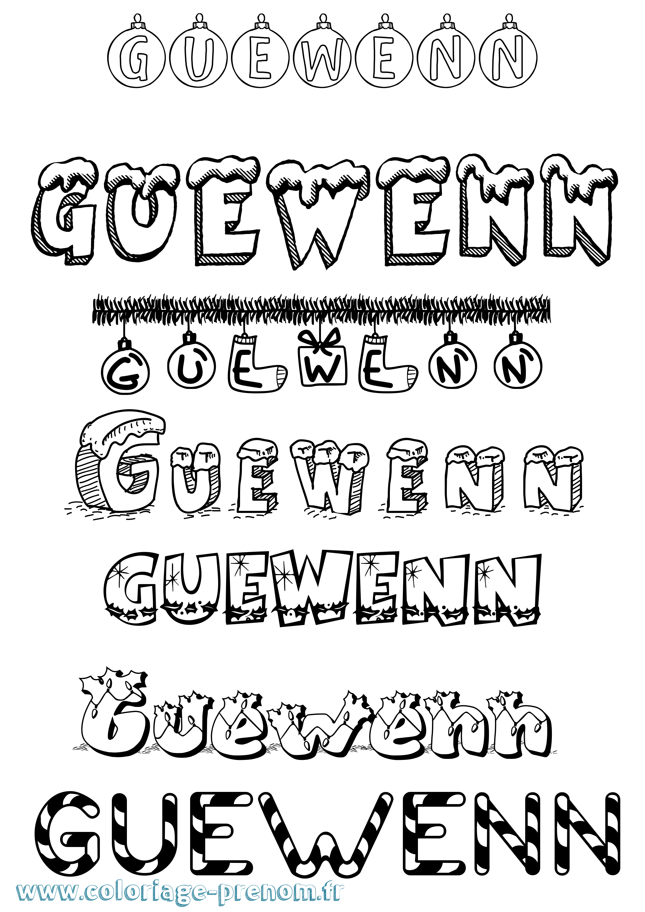 Coloriage Guewenn Noël Coloriage prénom Guewenn Noël