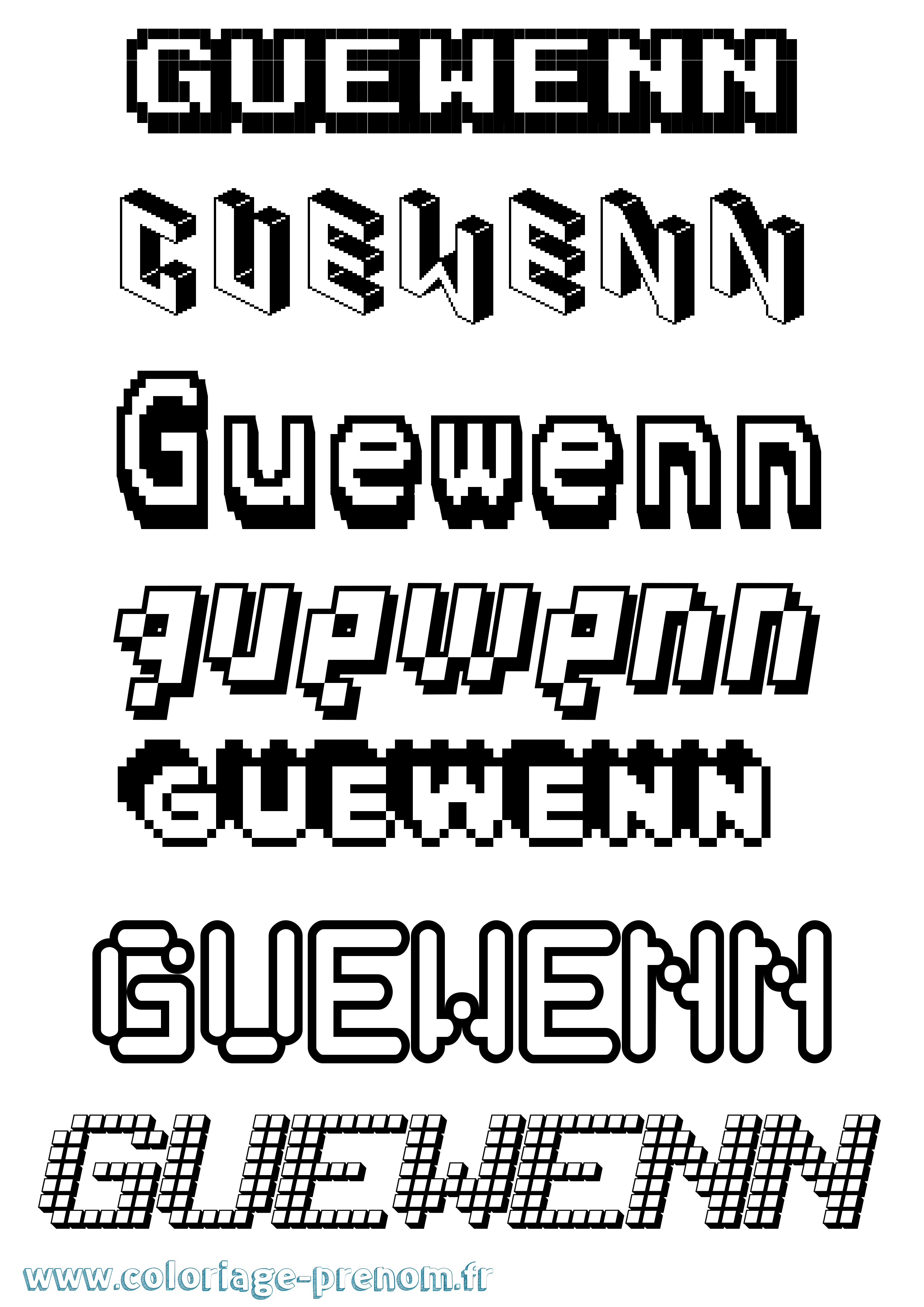 Coloriage Guewenn Pixel Coloriage prénom Guewenn Pixel