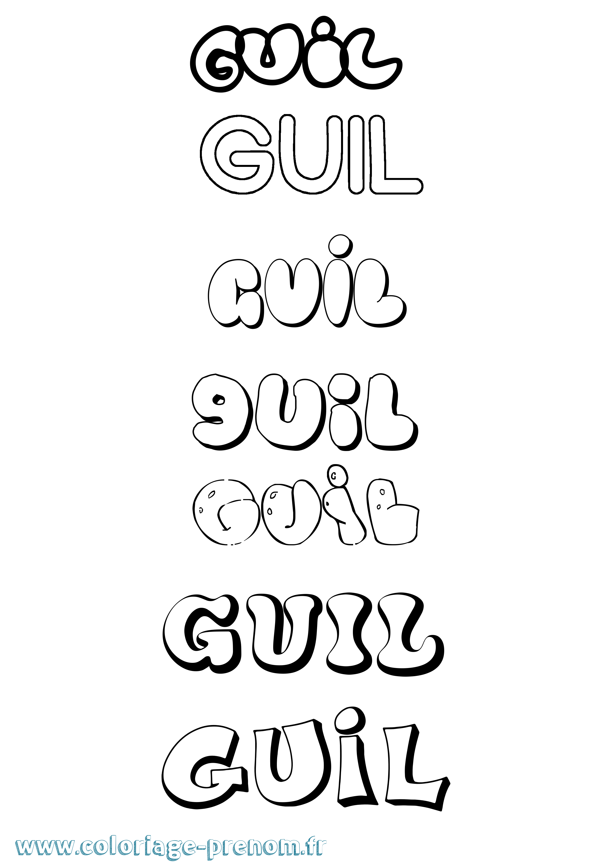 Coloriage prénom Guil Bubble