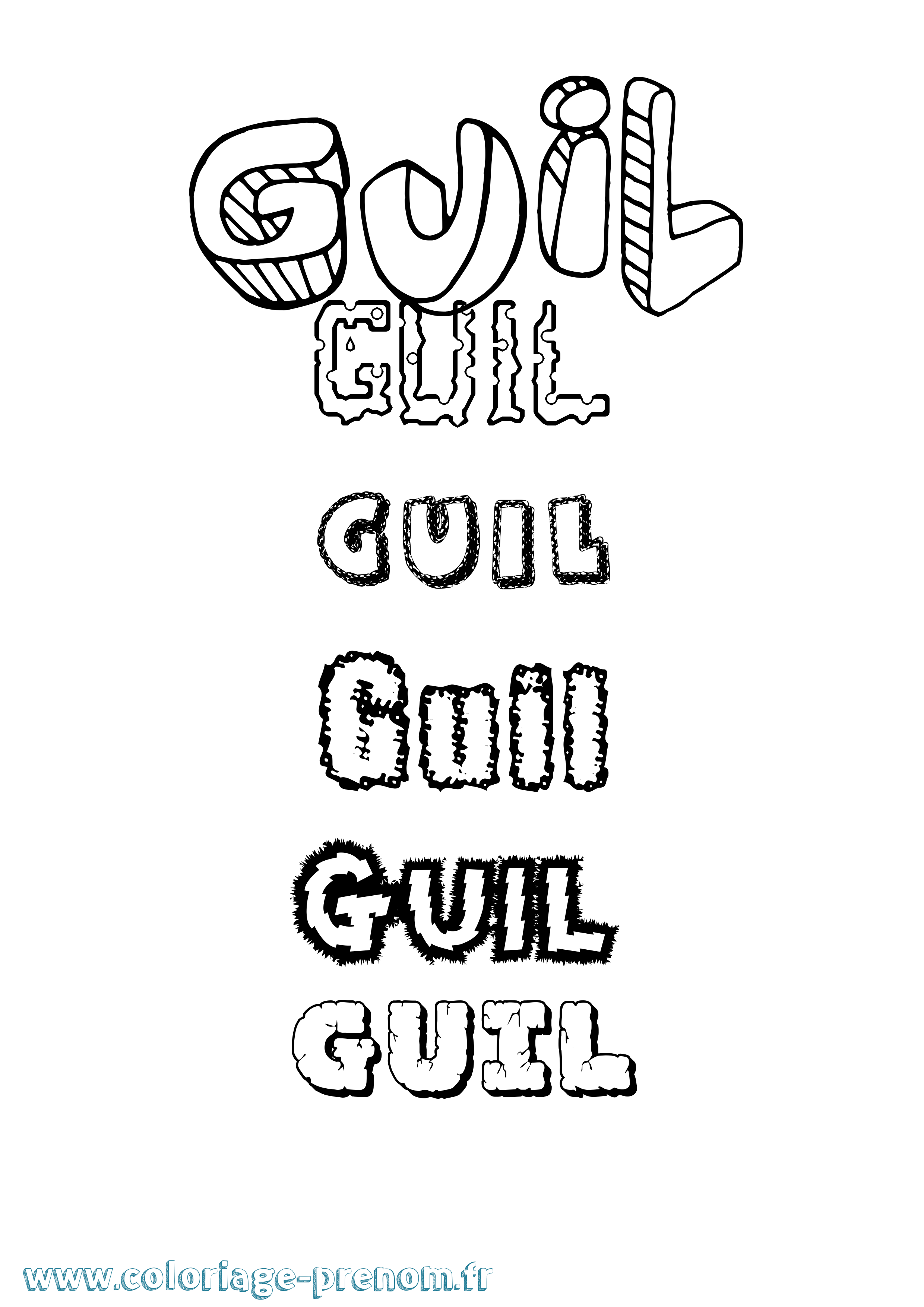Coloriage prénom Guil Destructuré