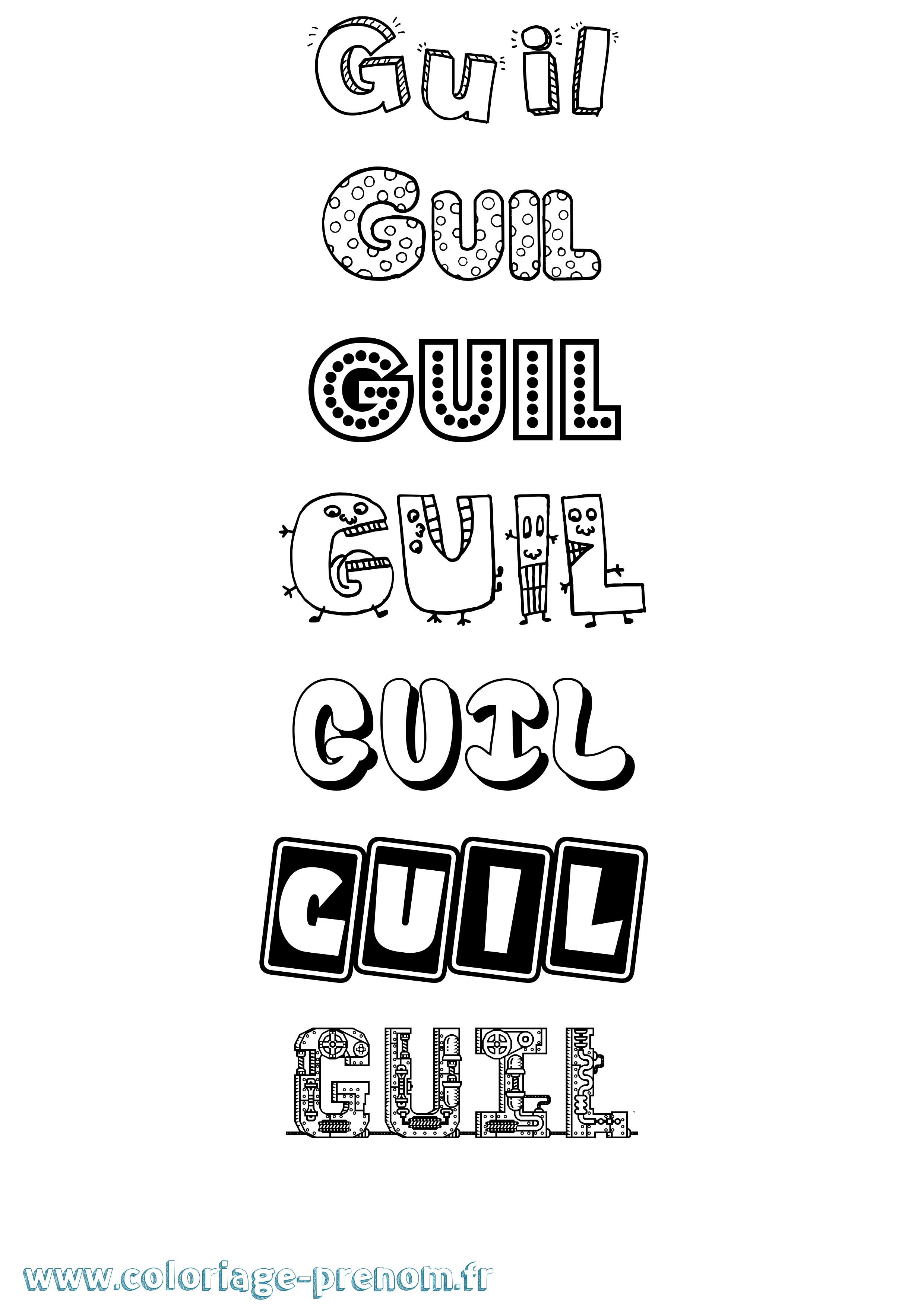 Coloriage prénom Guil Fun