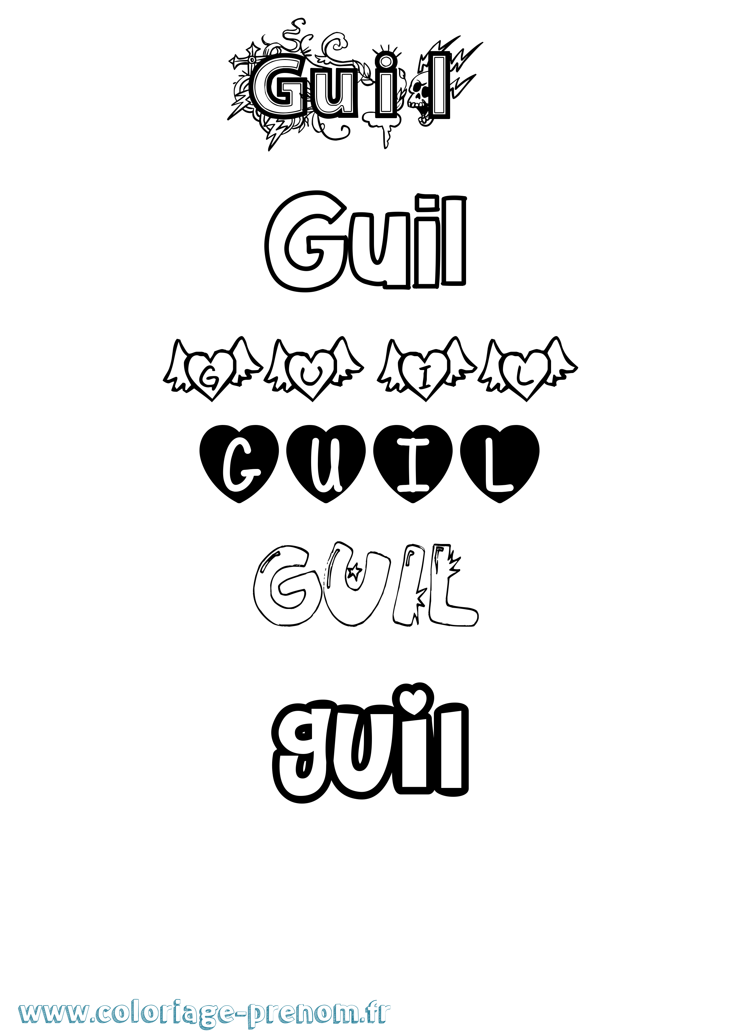 Coloriage prénom Guil Girly
