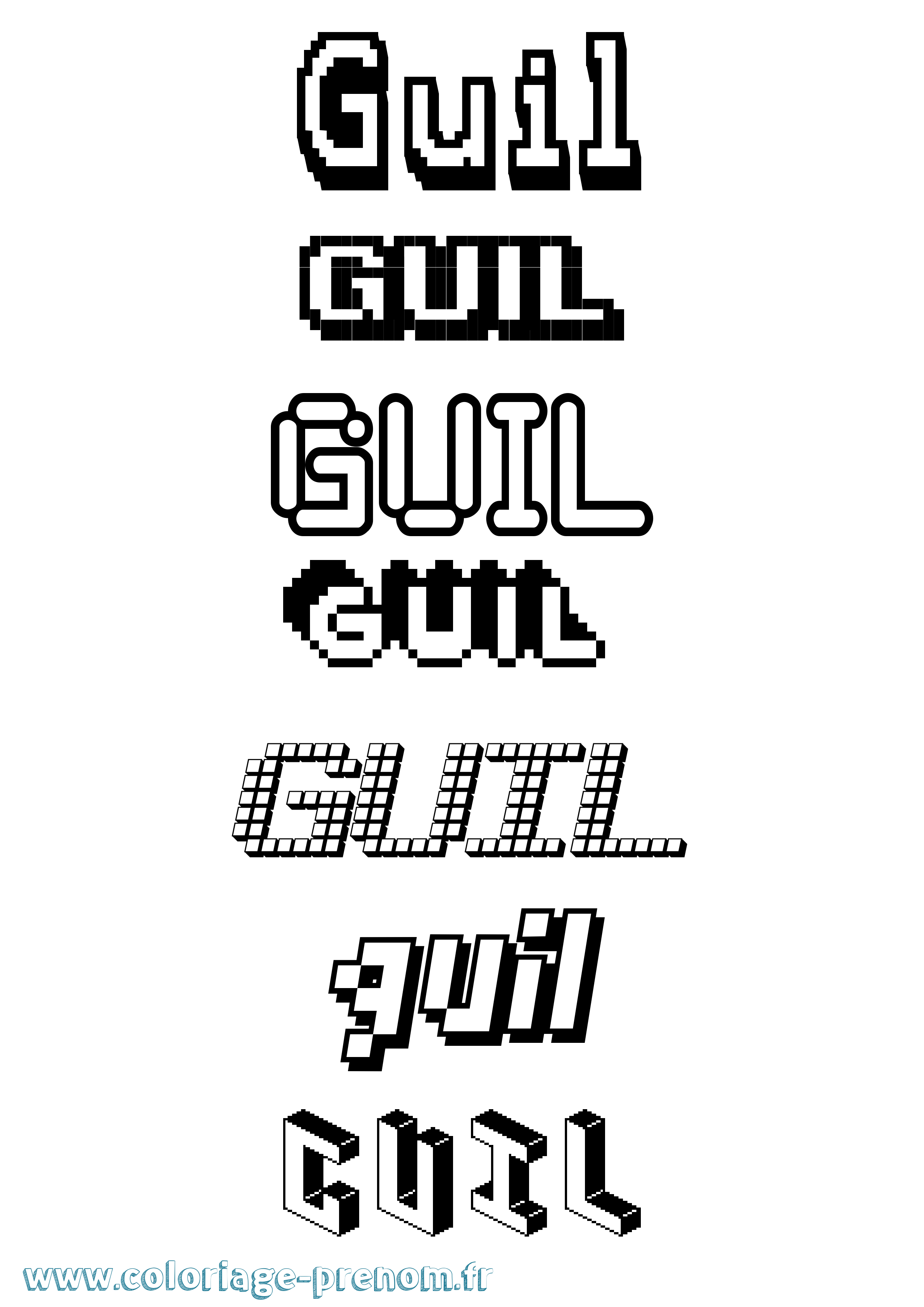 Coloriage prénom Guil Pixel