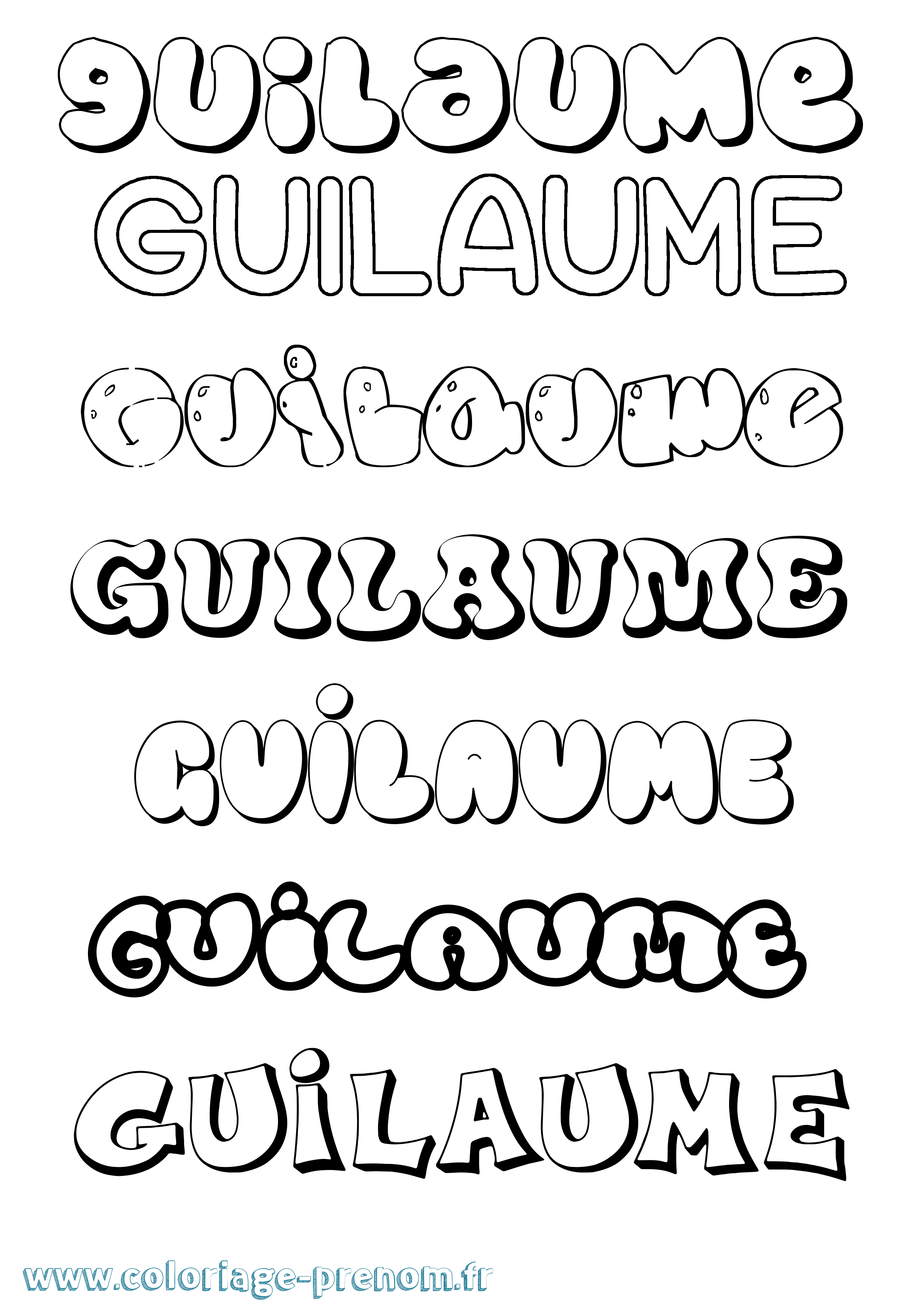 Coloriage prénom Guilaume Bubble