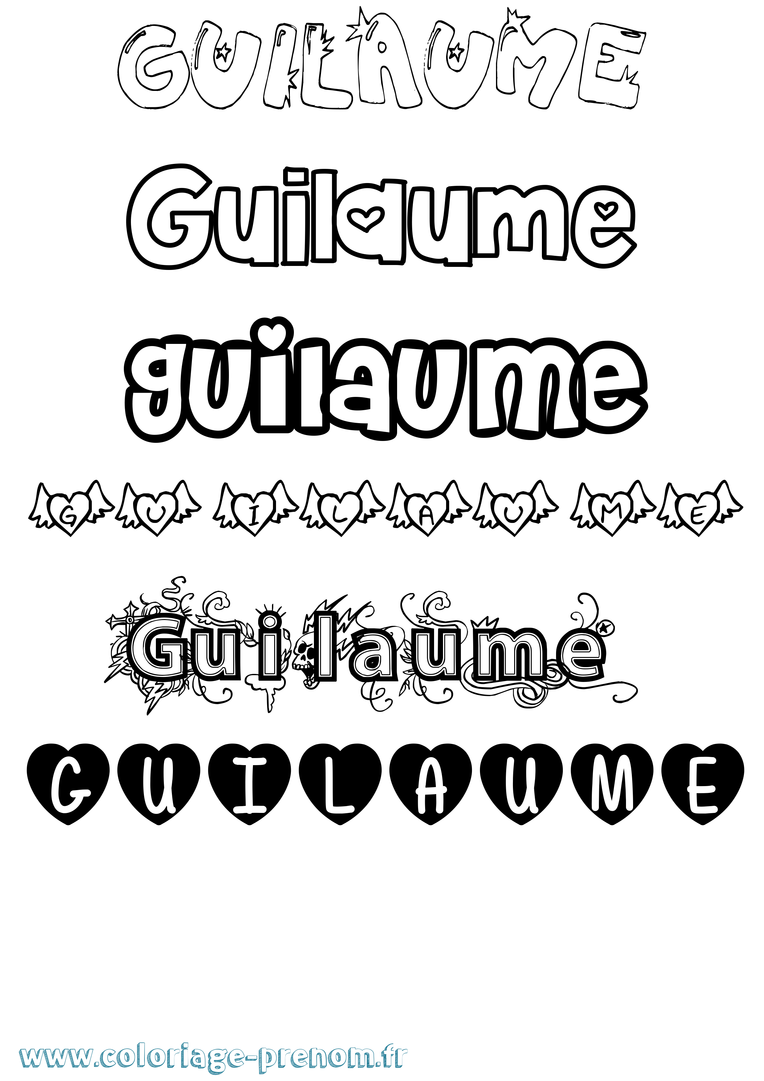 Coloriage prénom Guilaume Girly