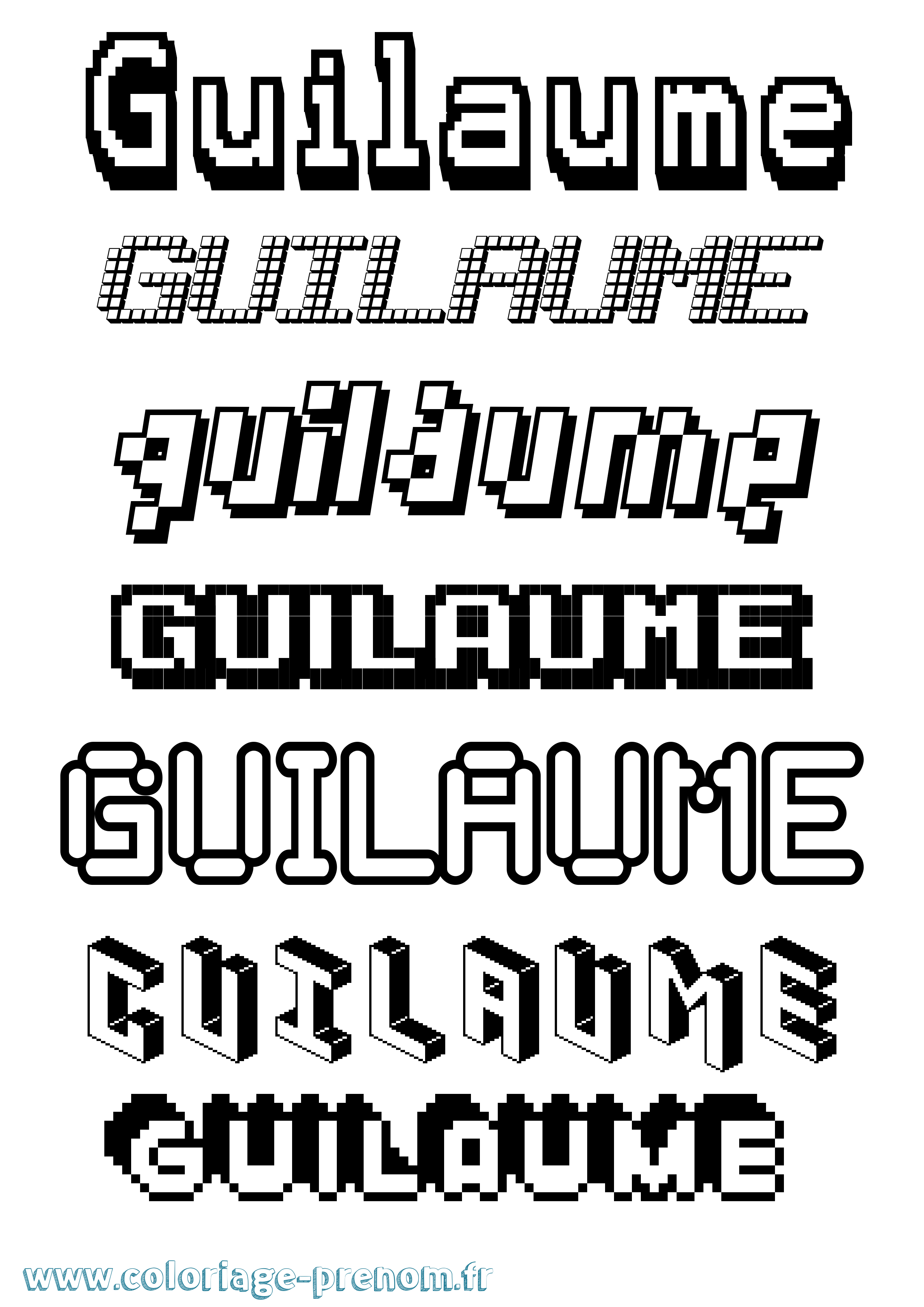 Coloriage prénom Guilaume Pixel