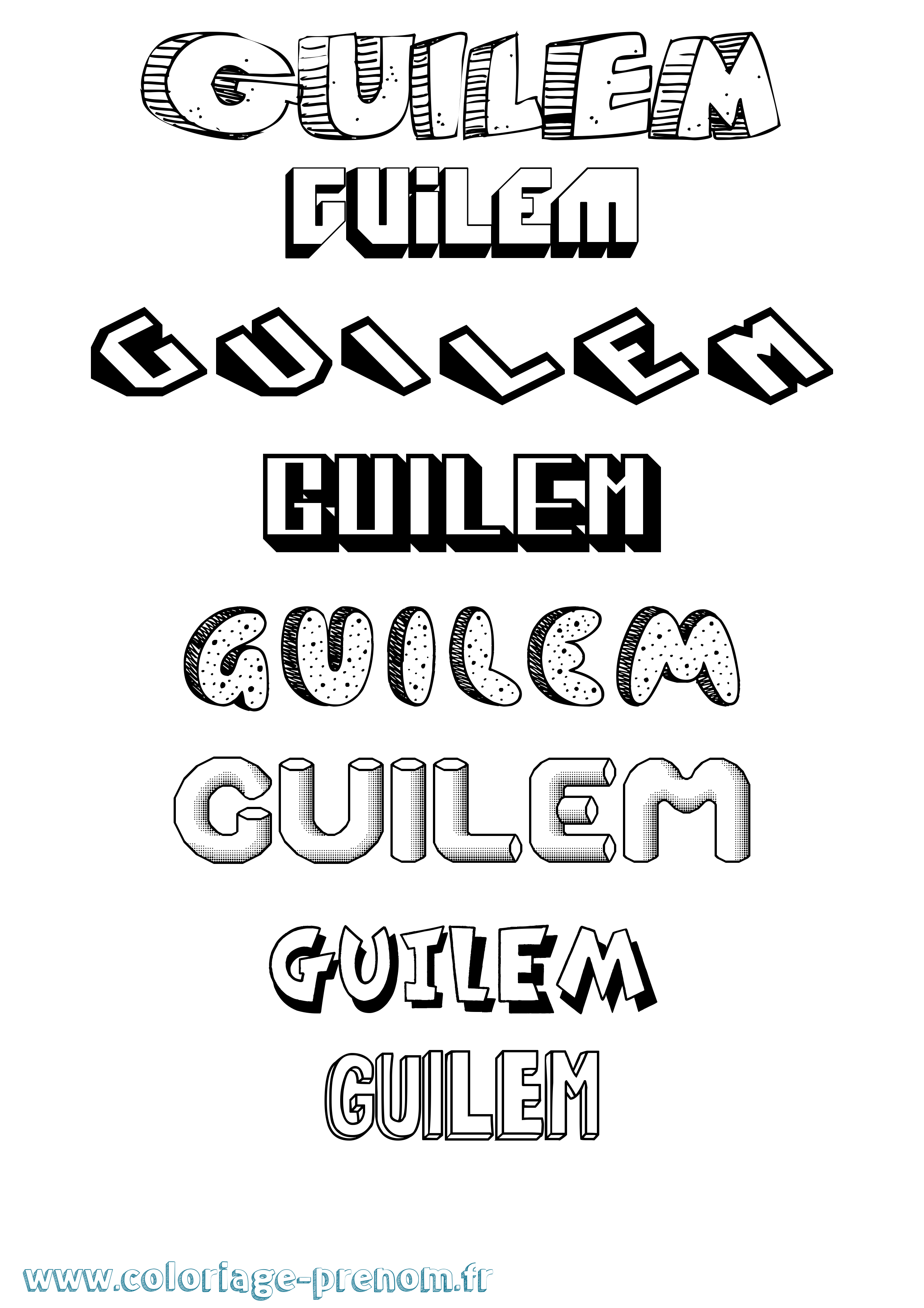 Coloriage prénom Guilem Effet 3D