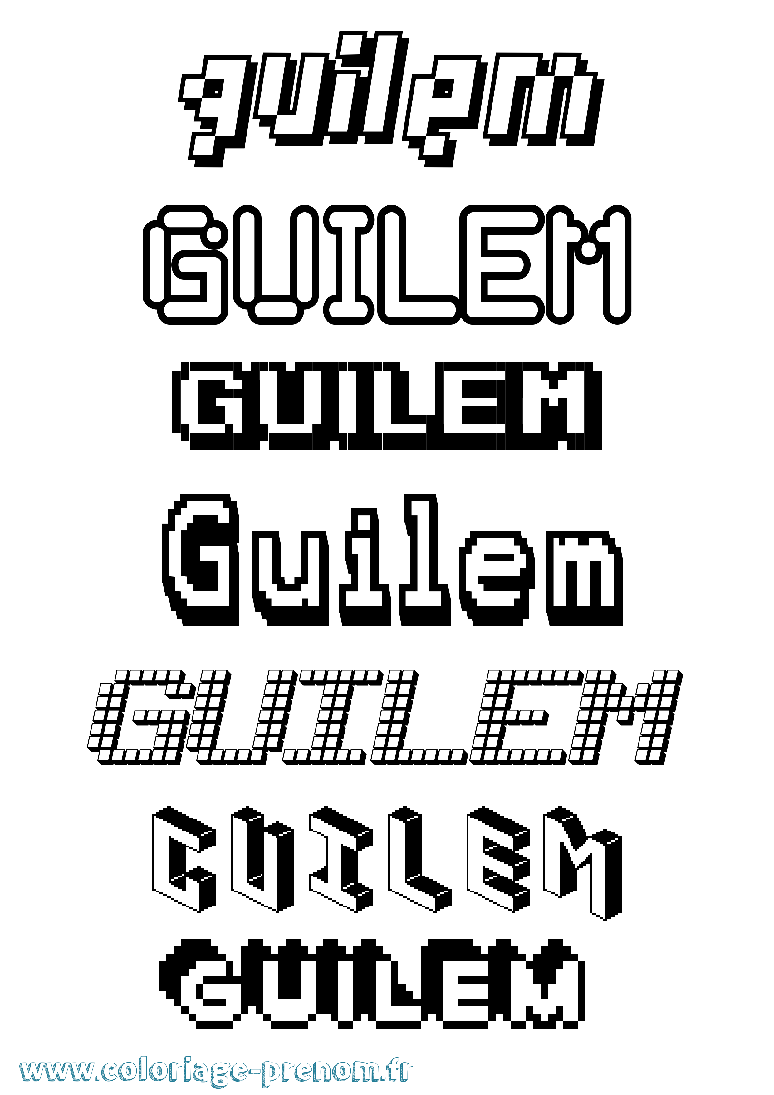 Coloriage prénom Guilem Pixel
