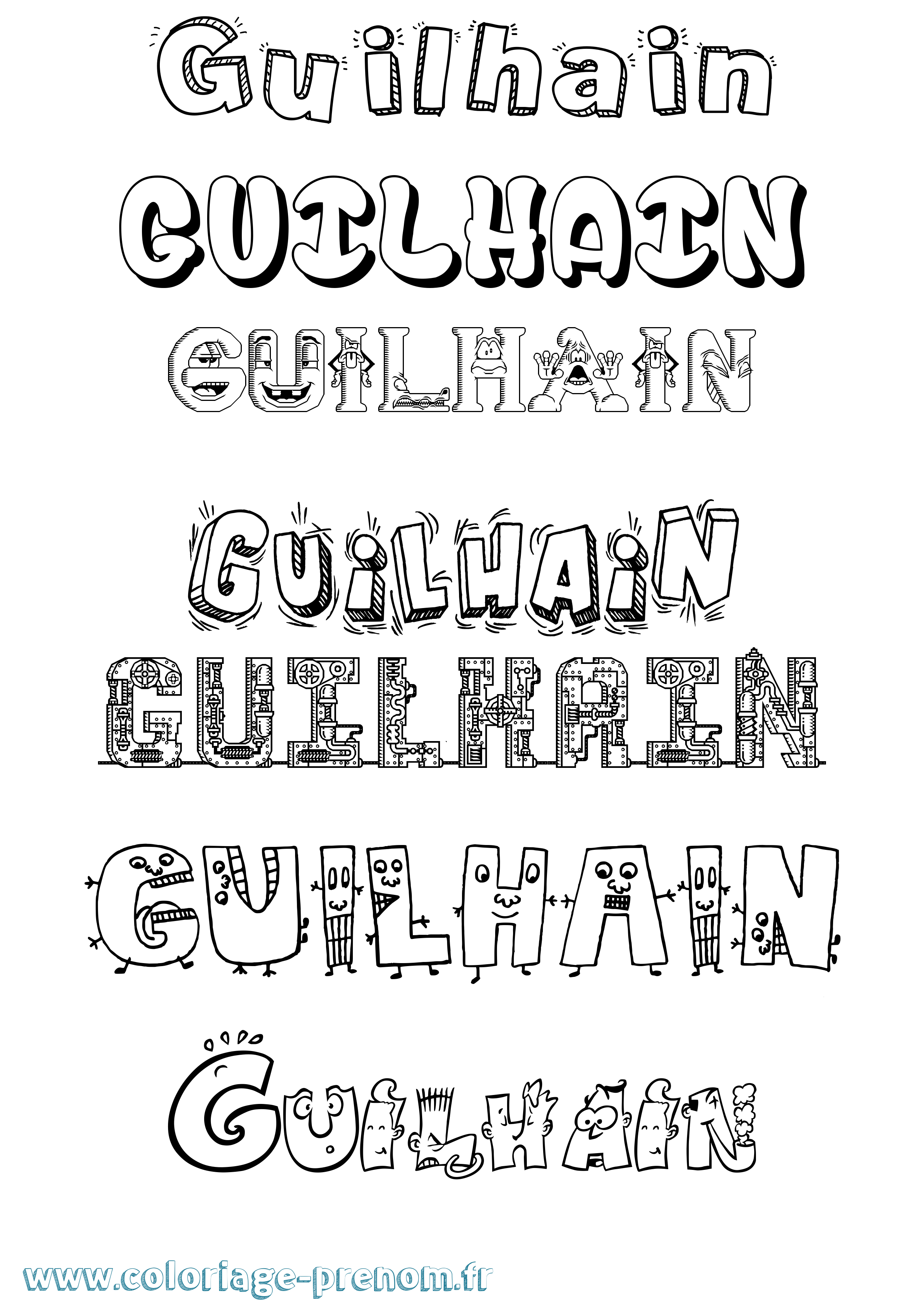 Coloriage prénom Guilhain Fun