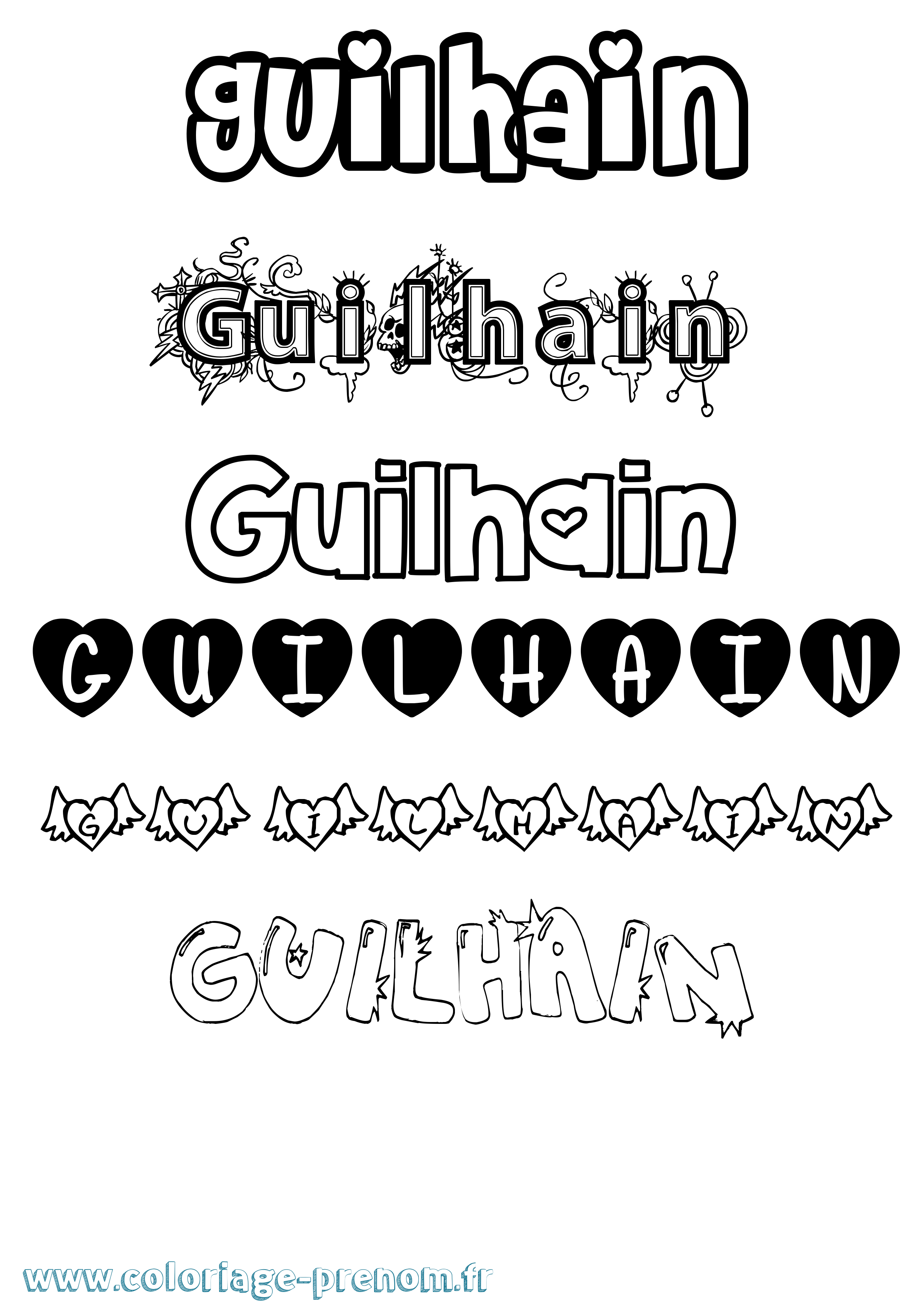 Coloriage prénom Guilhain Girly