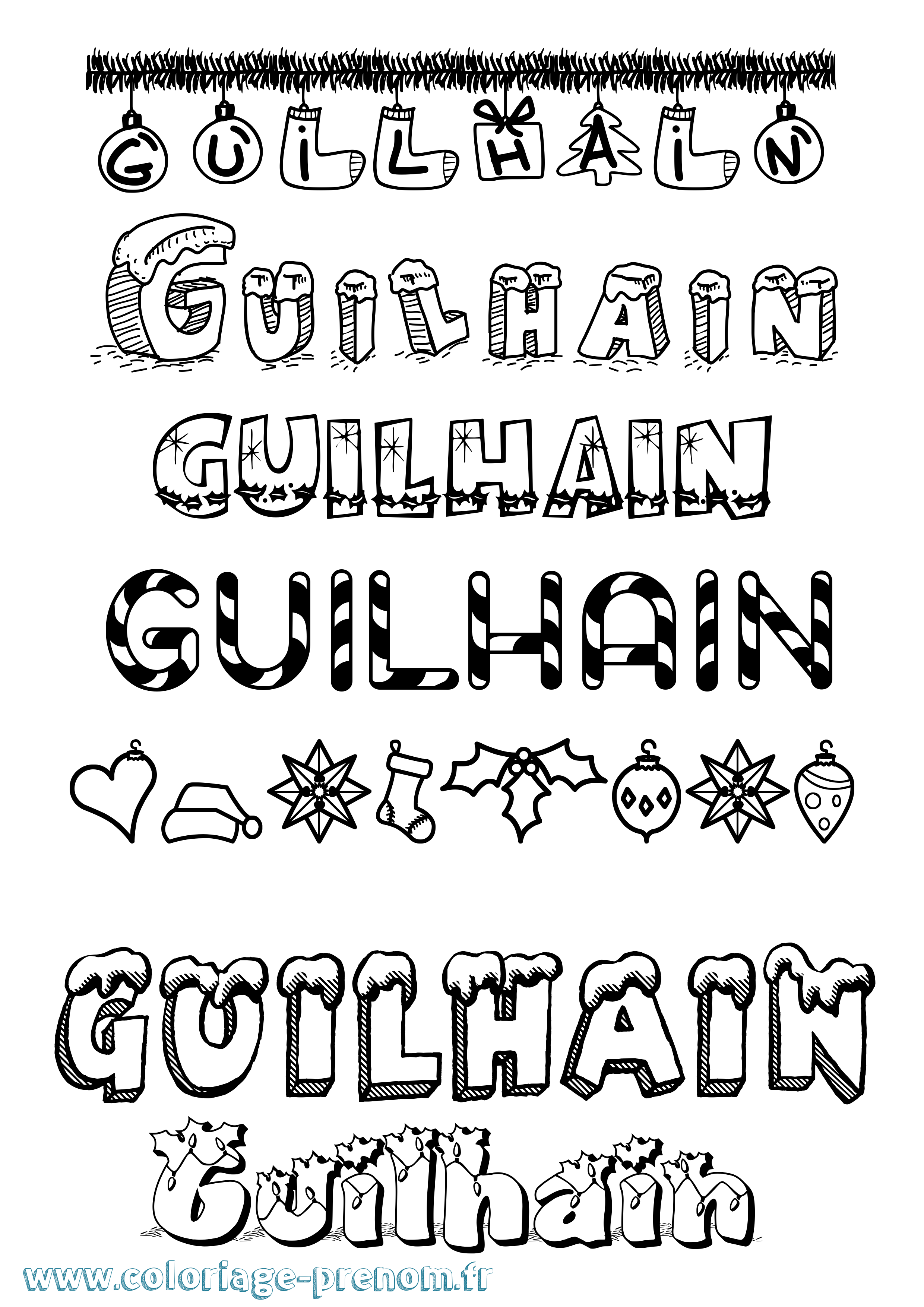 Coloriage prénom Guilhain Noël