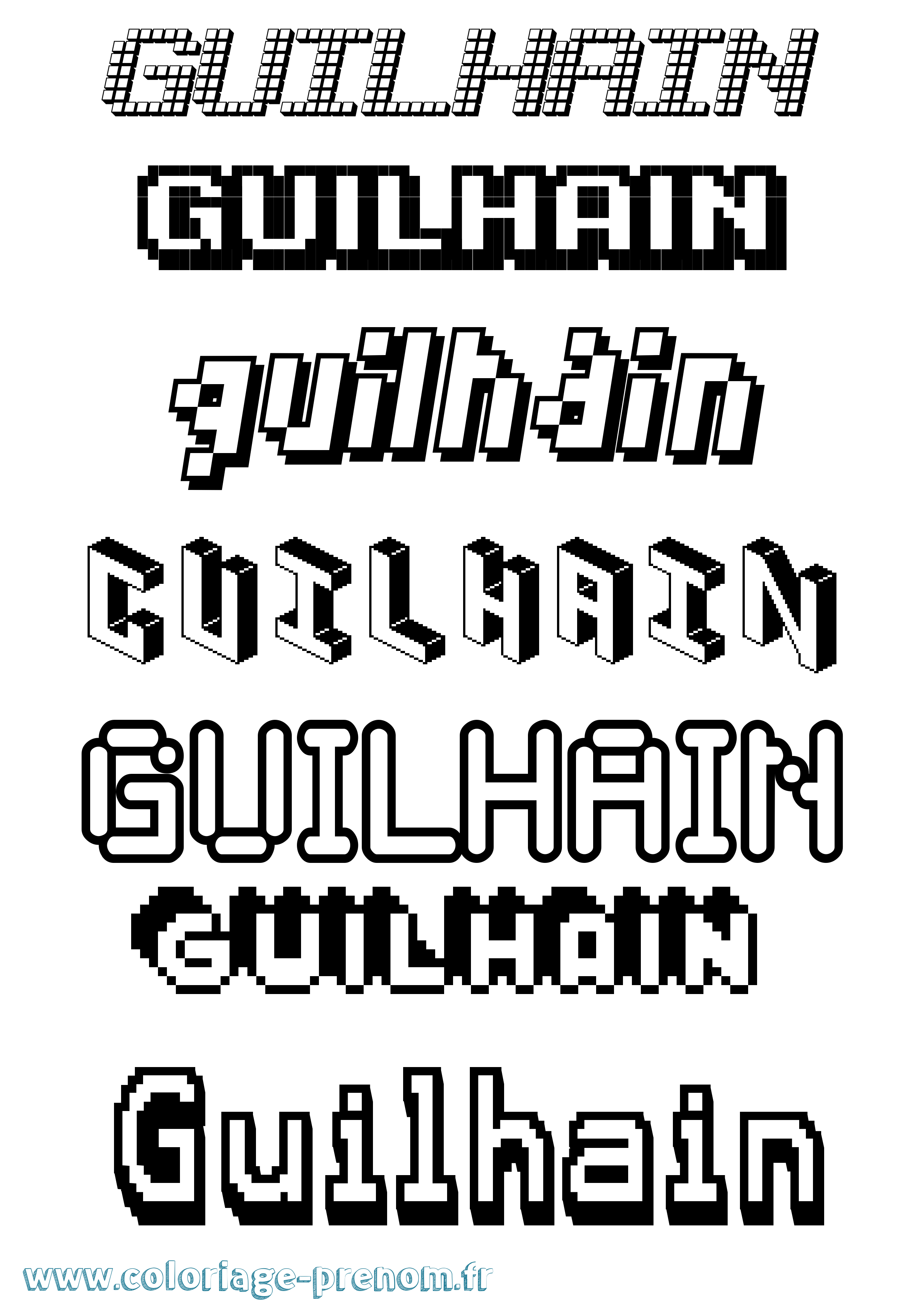 Coloriage prénom Guilhain Pixel