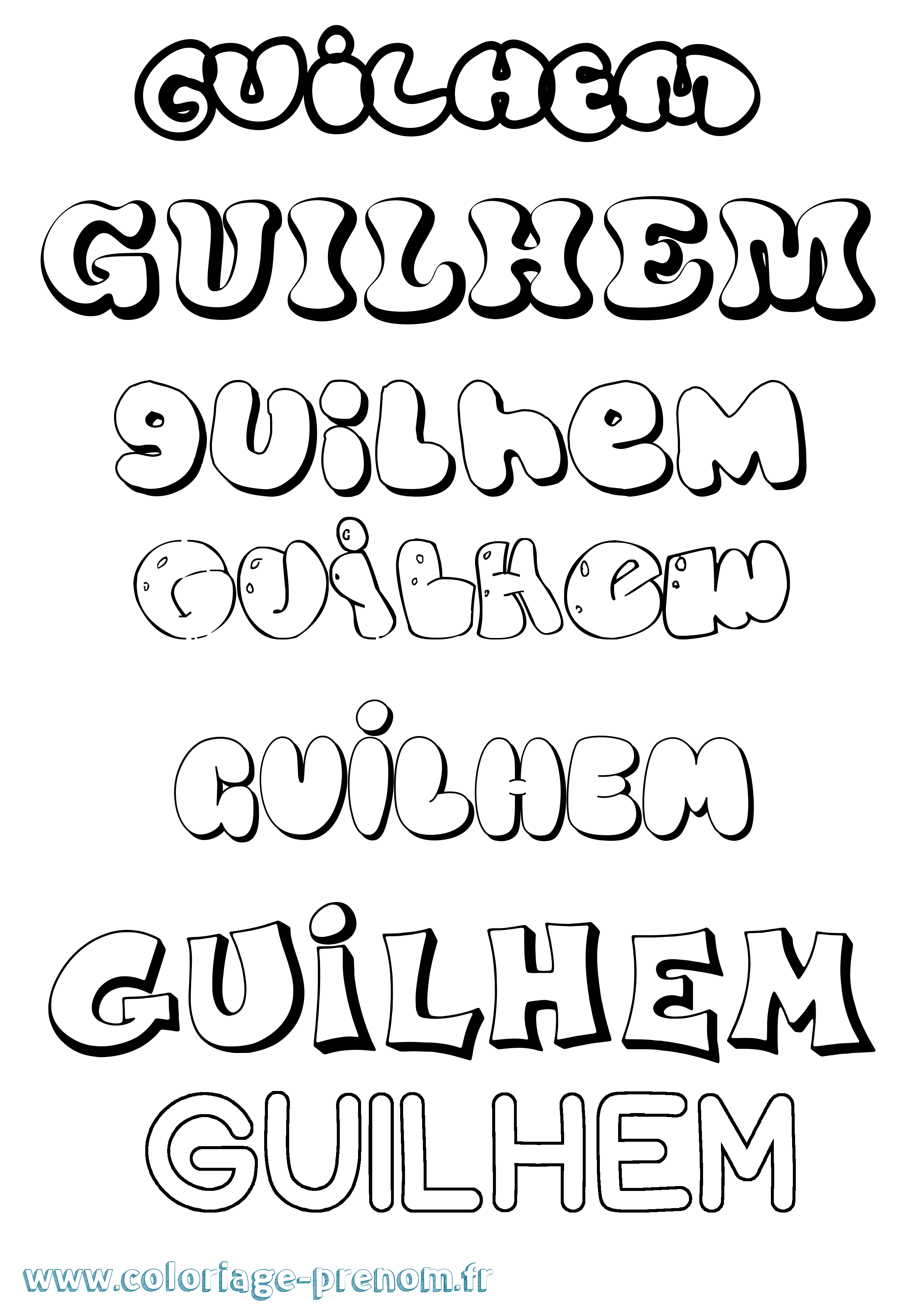 Coloriage prénom Guilhem Bubble