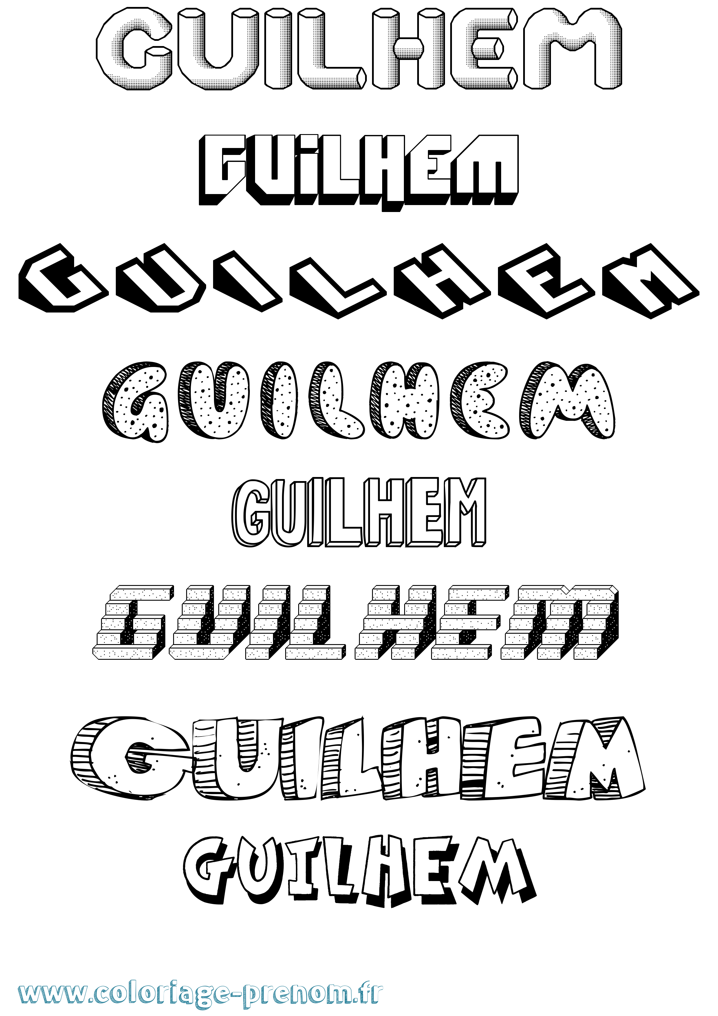 Coloriage Guilhem Effet 3D Coloriage prénom Guilhem Effet 3D