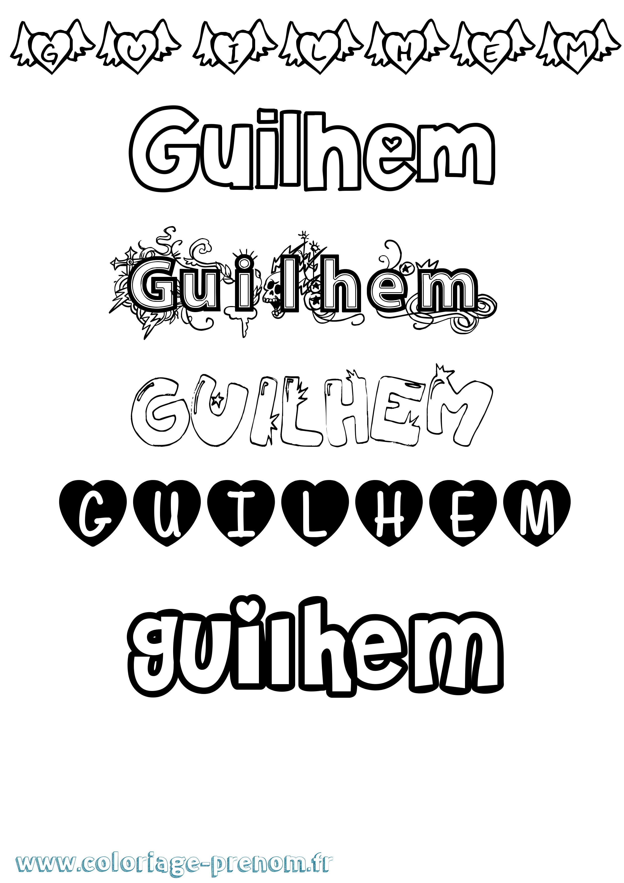 Coloriage prénom Guilhem Girly