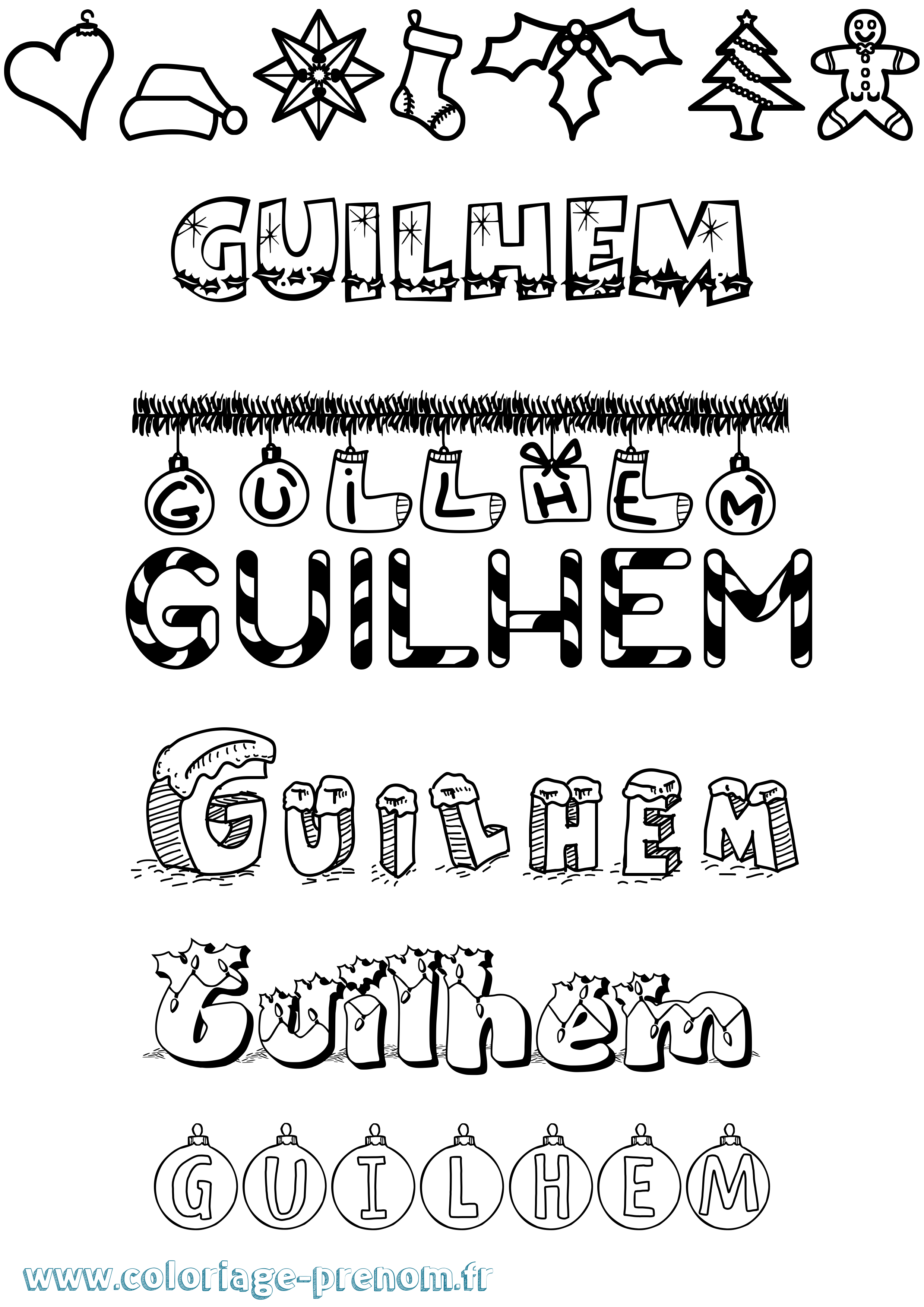 Coloriage Guilhem Noël Coloriage prénom Guilhem Noël